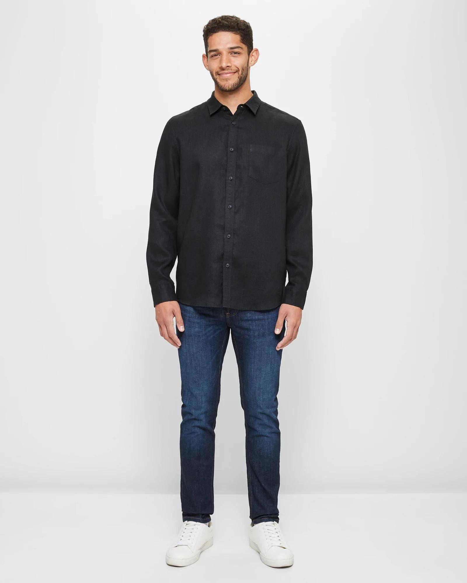 2 Target European Linen Long Sleeve Shirt BLACK, 2 of 5