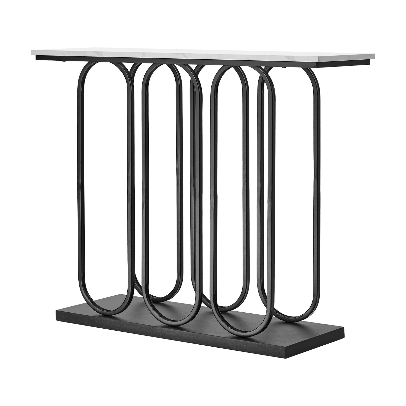 1 Oikiture Console Table Faux Marble Effect Entry Table Hallway Display - Black, 1 of 8