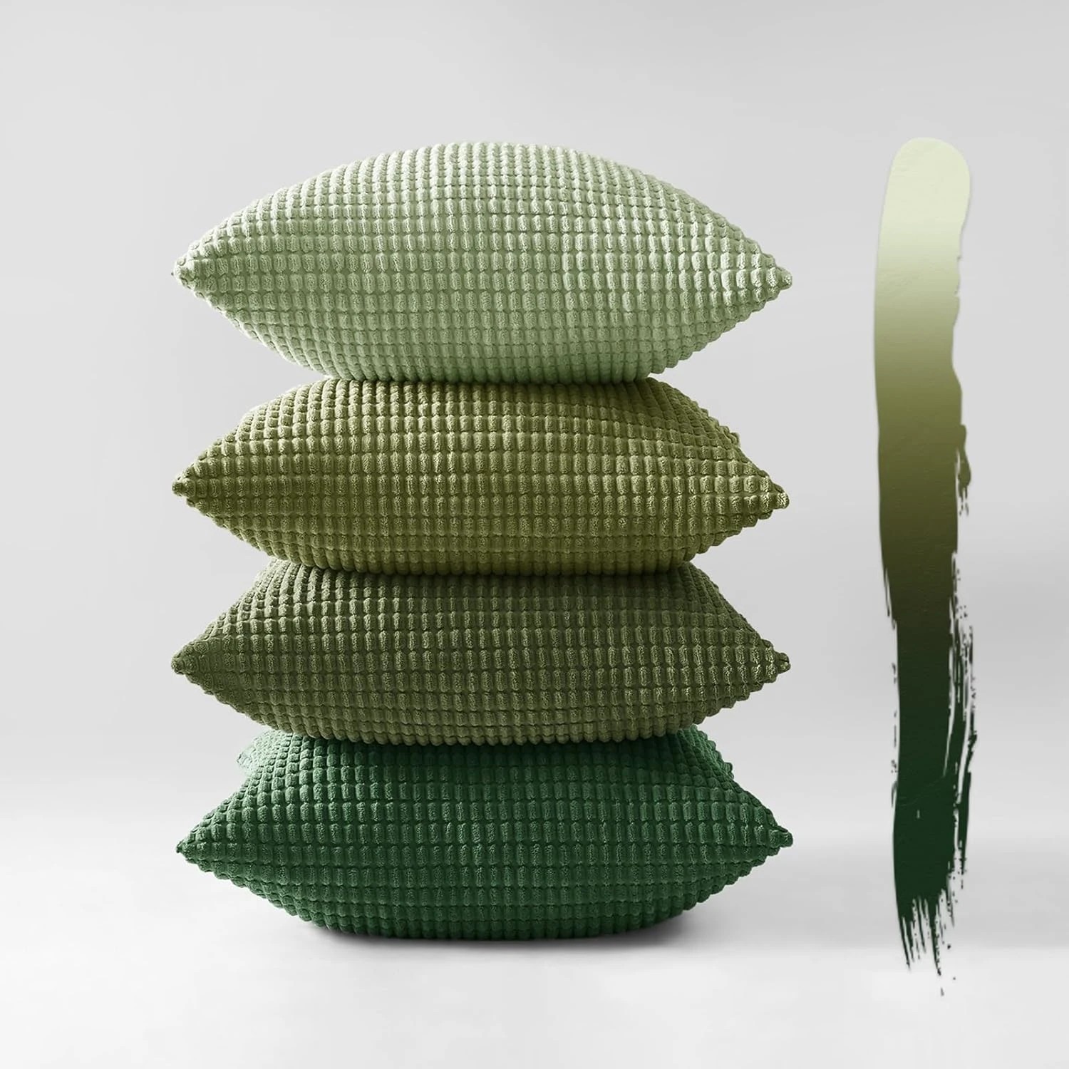 3 Gioia Casa 4-Pack Corduroy Corn Grain Inspired Cushion Covers 45x45cm - Green, 3 of 4