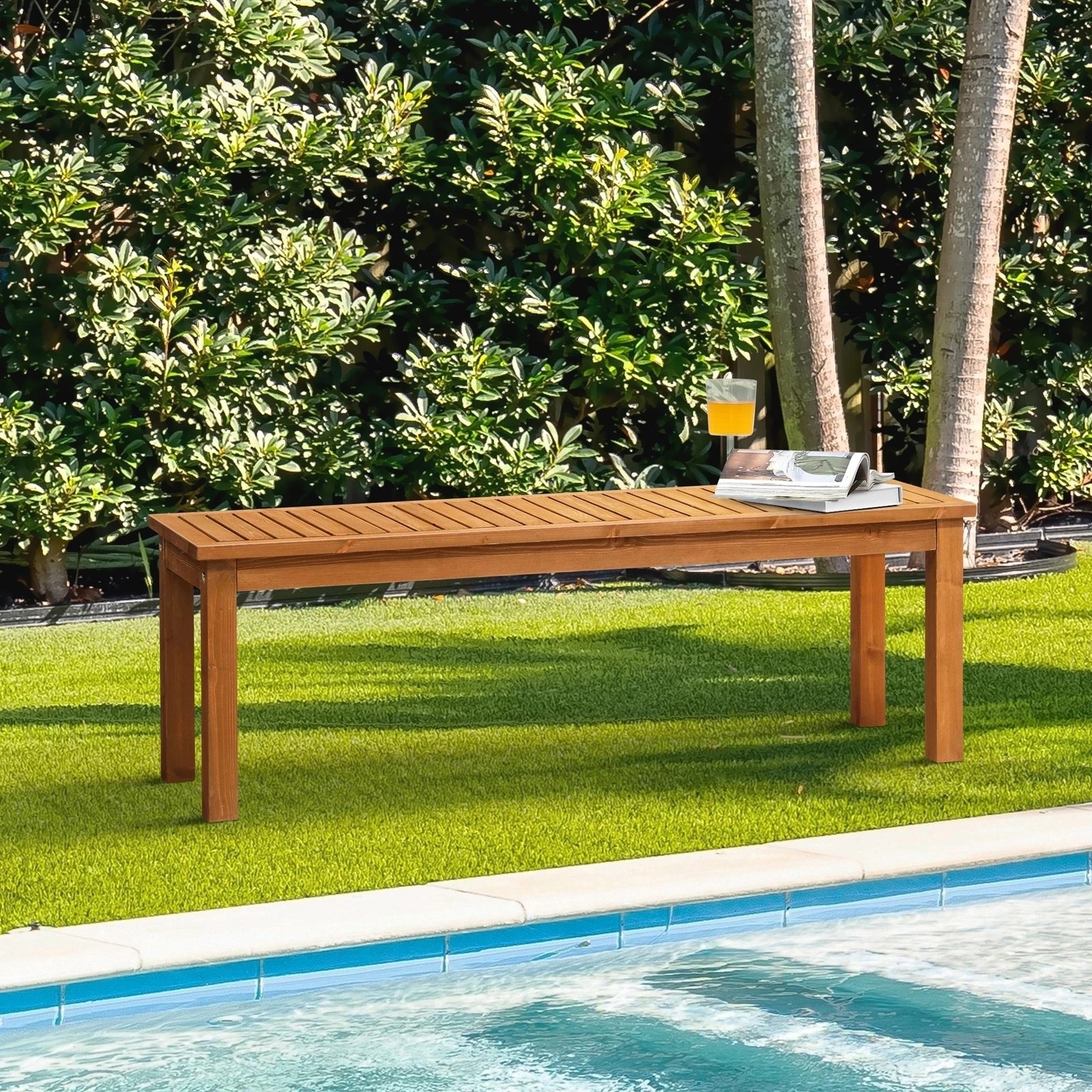 9 Livsip 120cm Garden Bench Outdoor Slatted Seat
 - Natural, 9 of 9