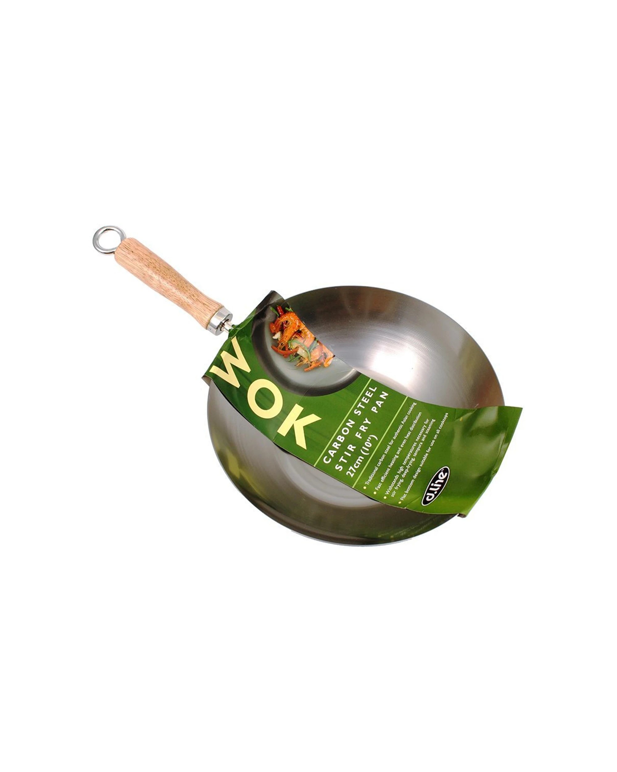 2 D.line Carbon Steel Stir-fry Wok 27cm Wooden Handle Induction Compatible - Silver, 2 of 2