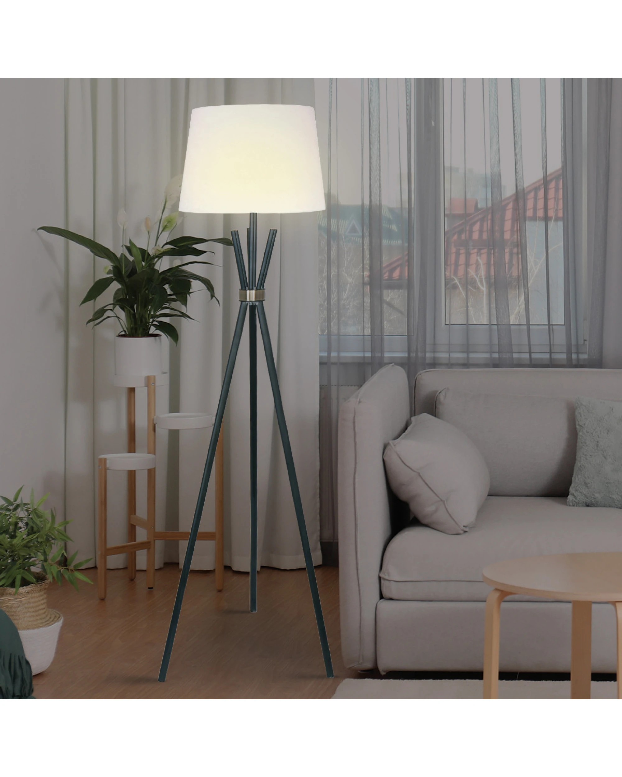 5 Sarantino Tripod Floor Lamp In Metal And Antique Brass, 5 of 7