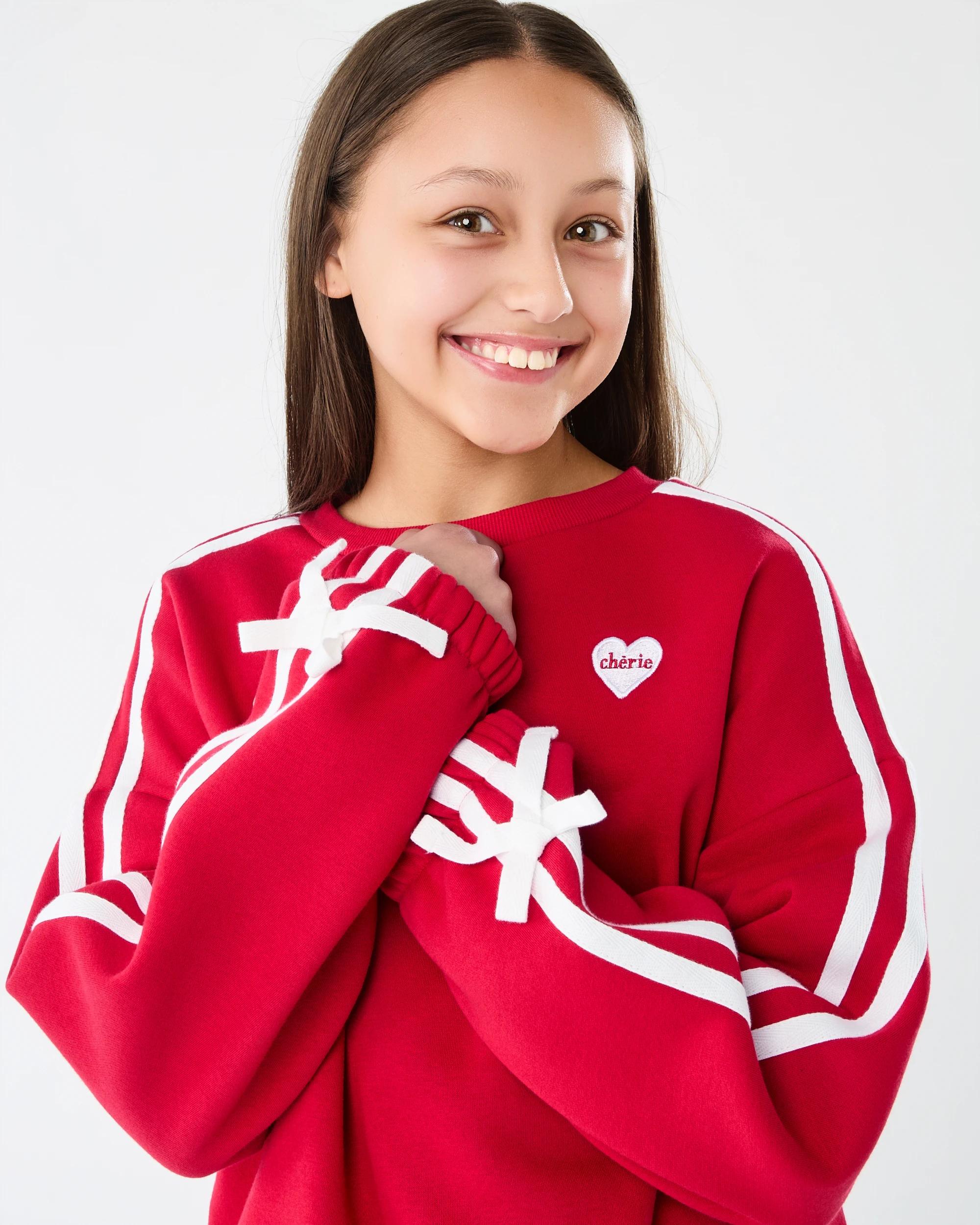 3 Oversized Side Stripe Crew Neck Sweatshirt Red Heart, 3 of 8
