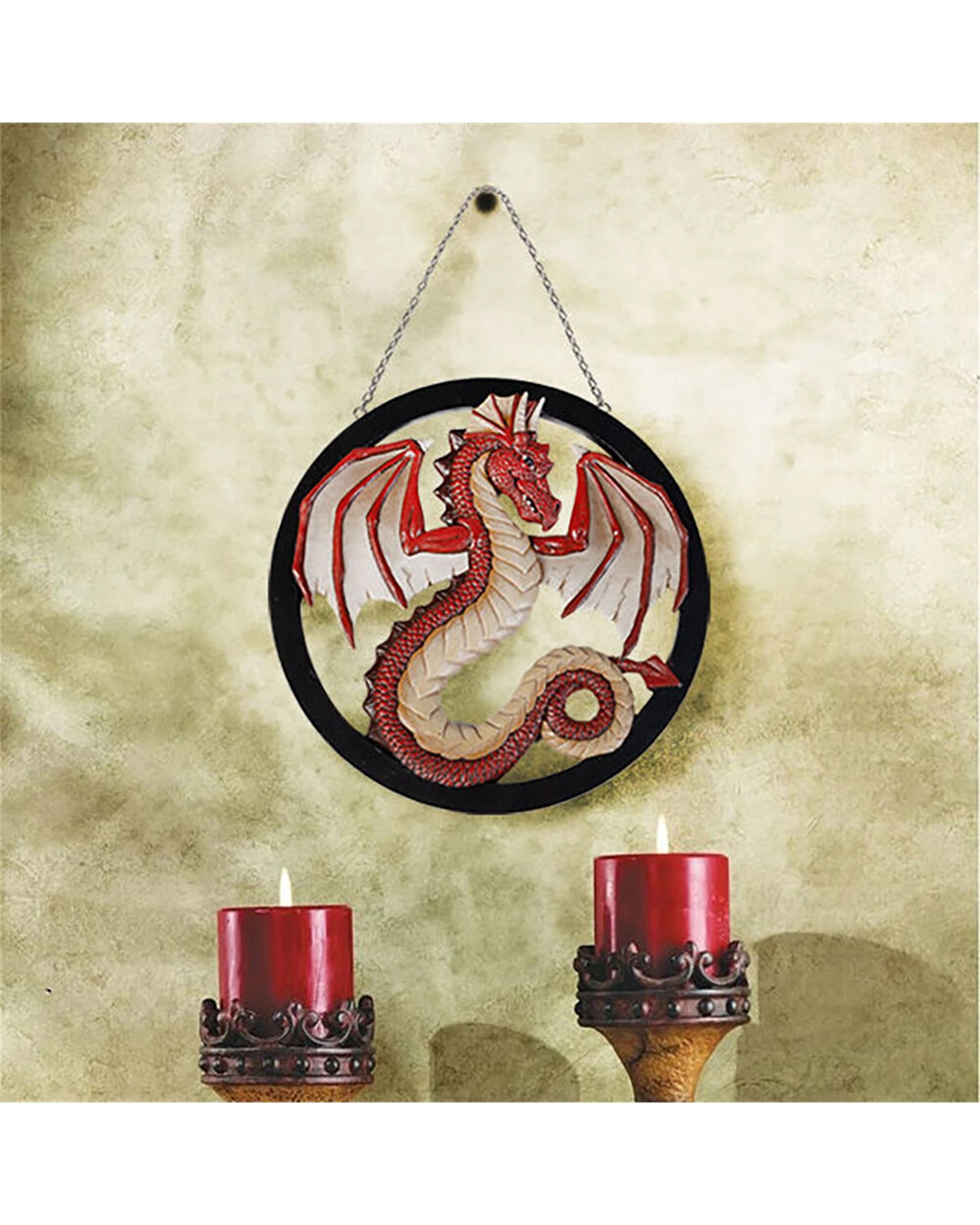 2 Mystical Worlds Hanging Wall Home Decor Dragon Style Front Door Display - Red, 2 of 2