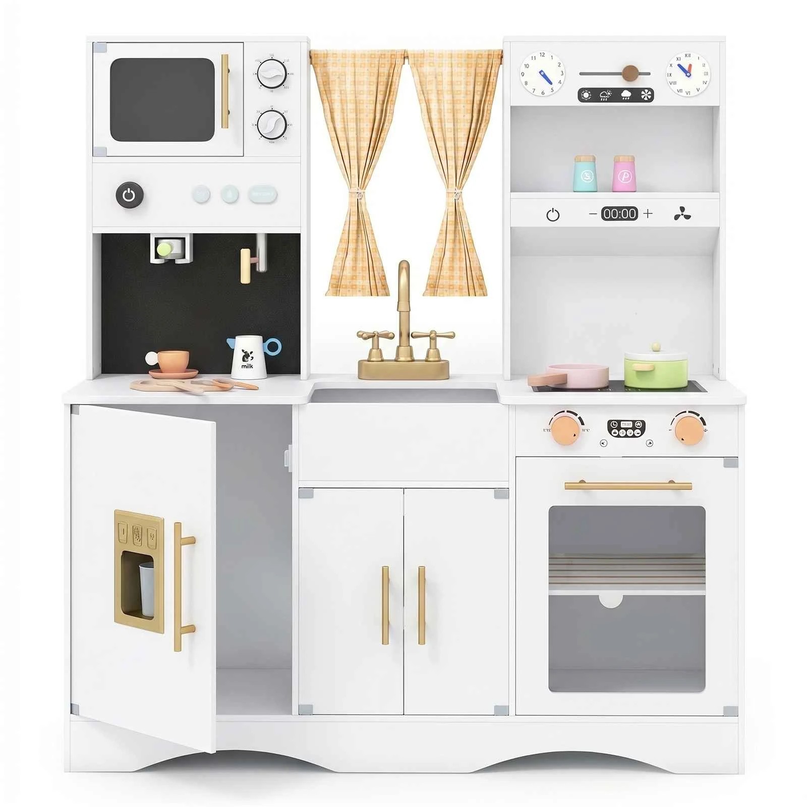 1 Costway Kitchen Playset Wooden Cooking Pretend Toy Set - White, 1 of 3