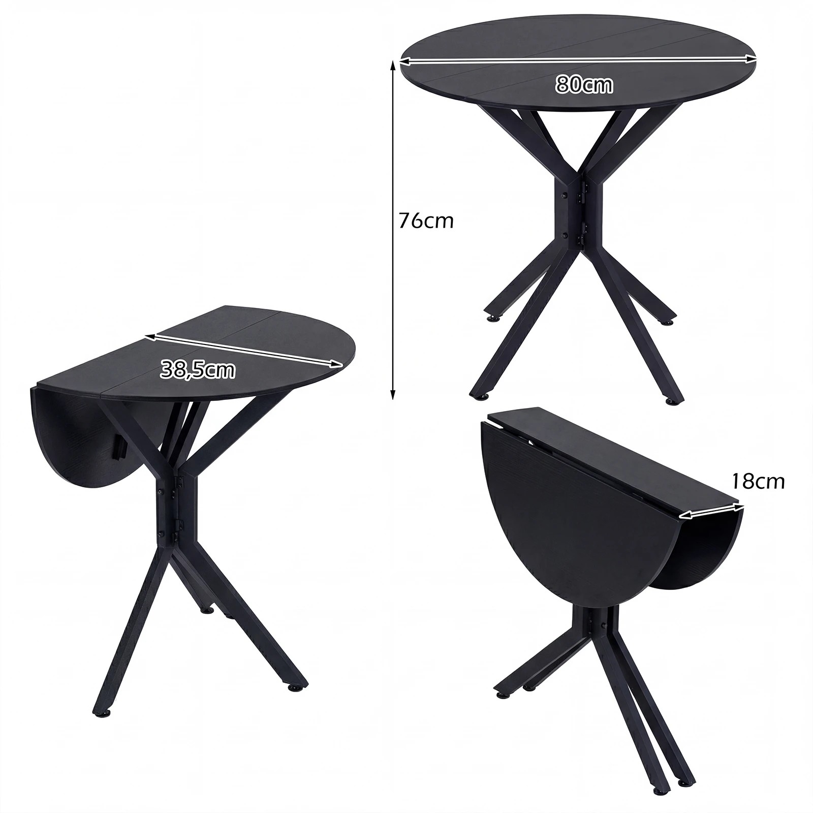 4 Costway Folding Dining Table Extendable Round Kitchen Coffee Table w/Drop Leaf Tabletop - Black, 4 of 4