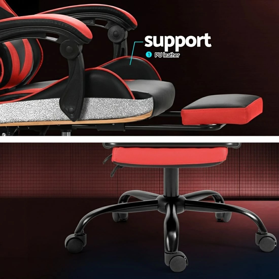 6 Artiss 2 Point Massage Gaming Office Chair Footrest - Multi, 6 of 6