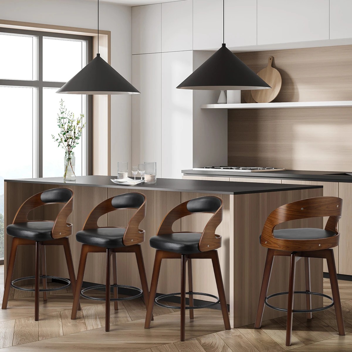 3 Oikiture 4x Bar Stools Kitchen Counter Stool Swivel Dining Chair Pu Leather
 - Black, 3 of 9