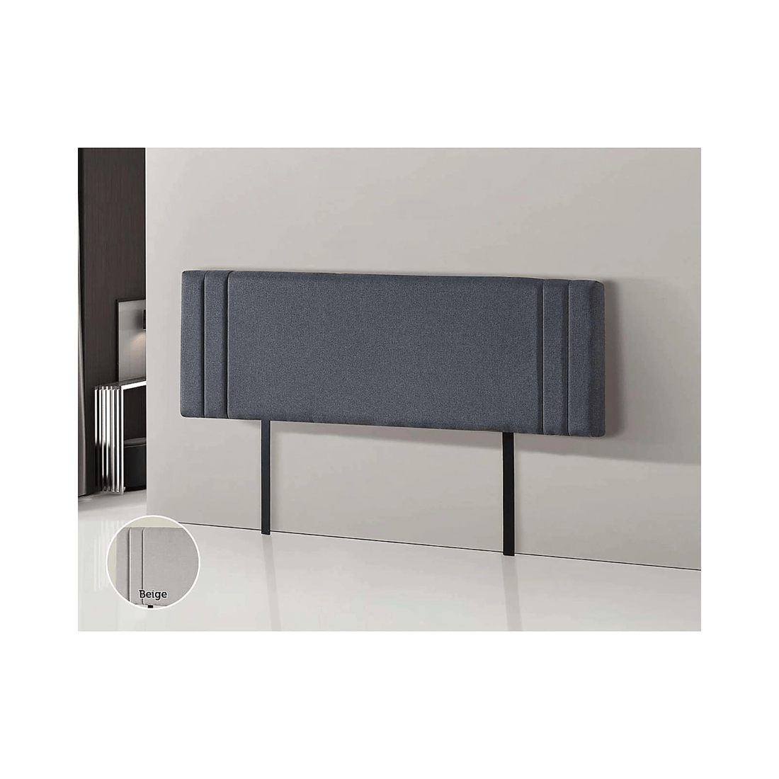 2 Palermo Designer Stitched Linen Headboard — Adjustable Legs, Beige or Grey
 - grey, 2 of 3