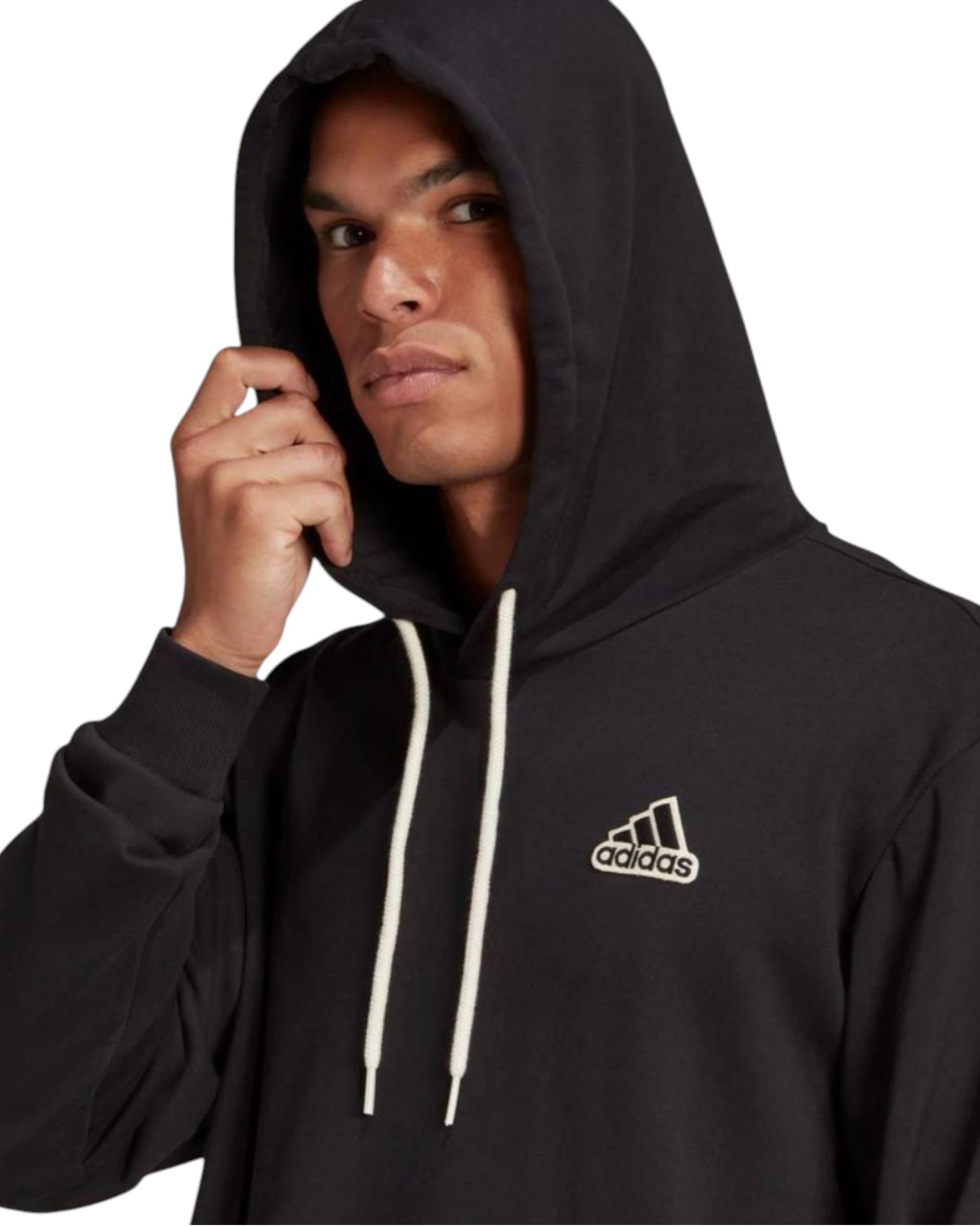 4 Adidas Mens Essentials Feel Comfy Black French Terry Logo Hoodie BLACK, 4 of 4