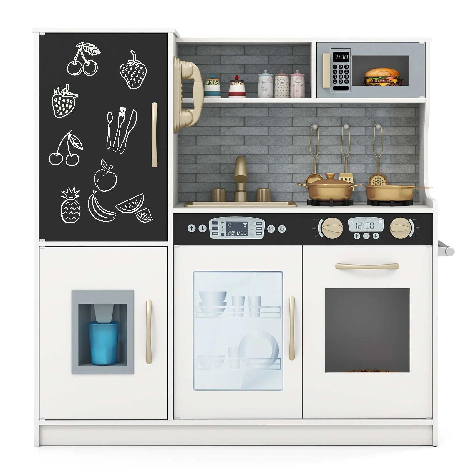1 Costway Kitchen Playset Pretend Cooking Toy w/Cookware - White, 1 of 1