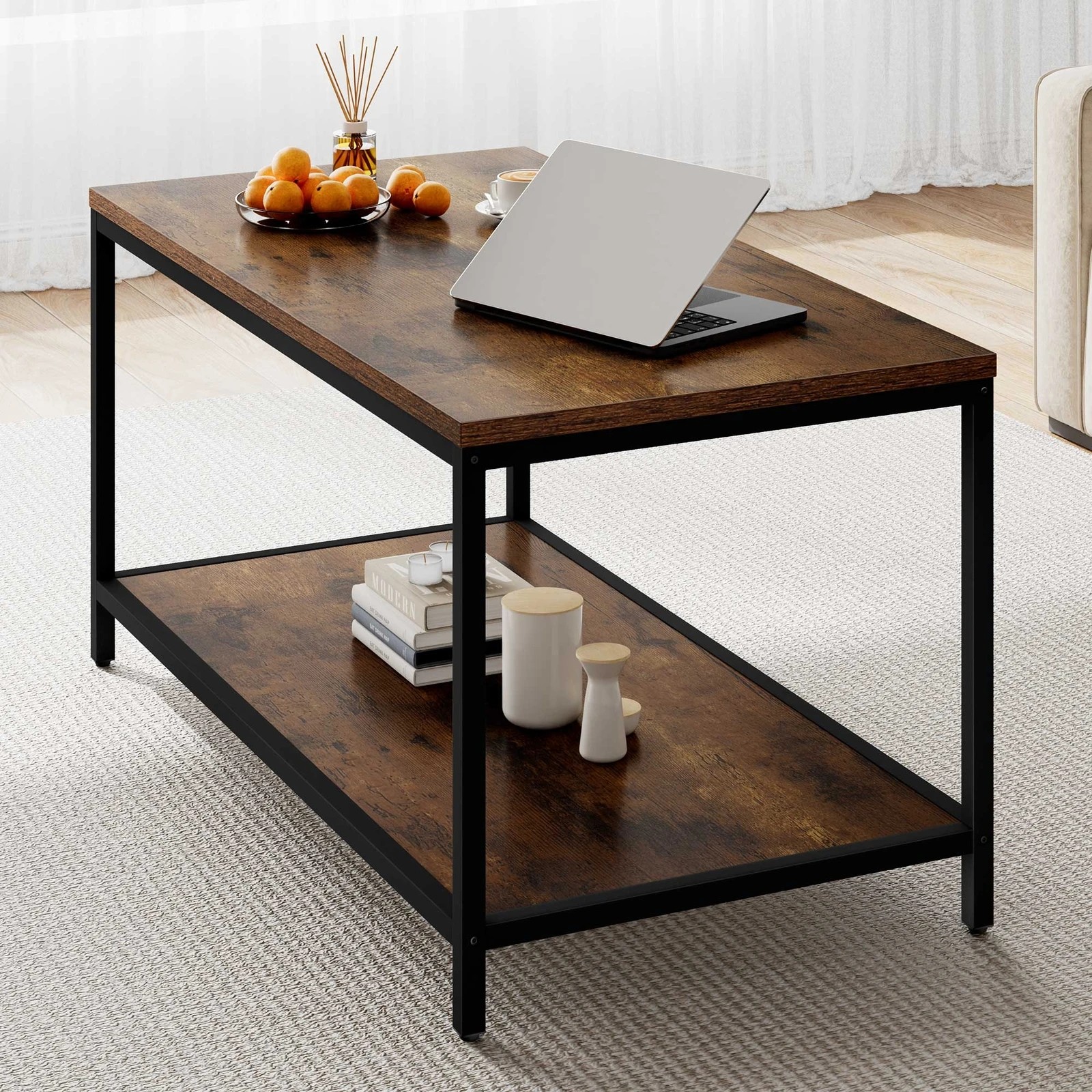 4 Alfordson Coffee Table 2-tier Industrial Side Table, 4 of 9