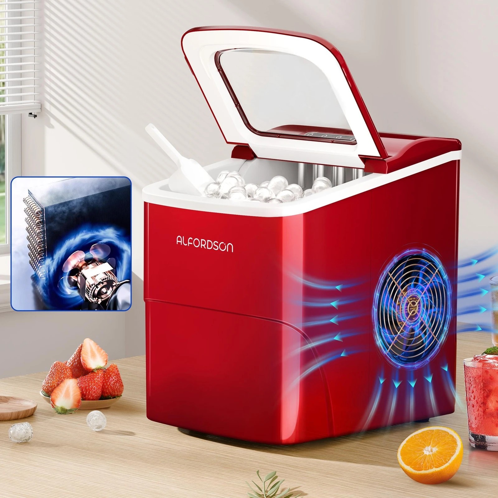 8 Alfordson Ice Maker Machine Commercial Portable 12kg Ice Cube Tray 2.2L - Red, 8 of 10