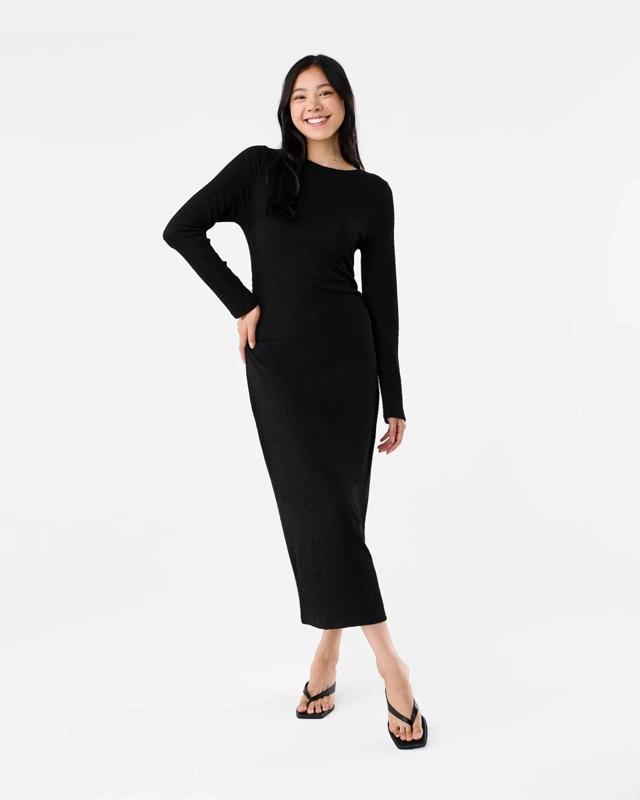 Long Sleeve Crinkle Ruched Midi D