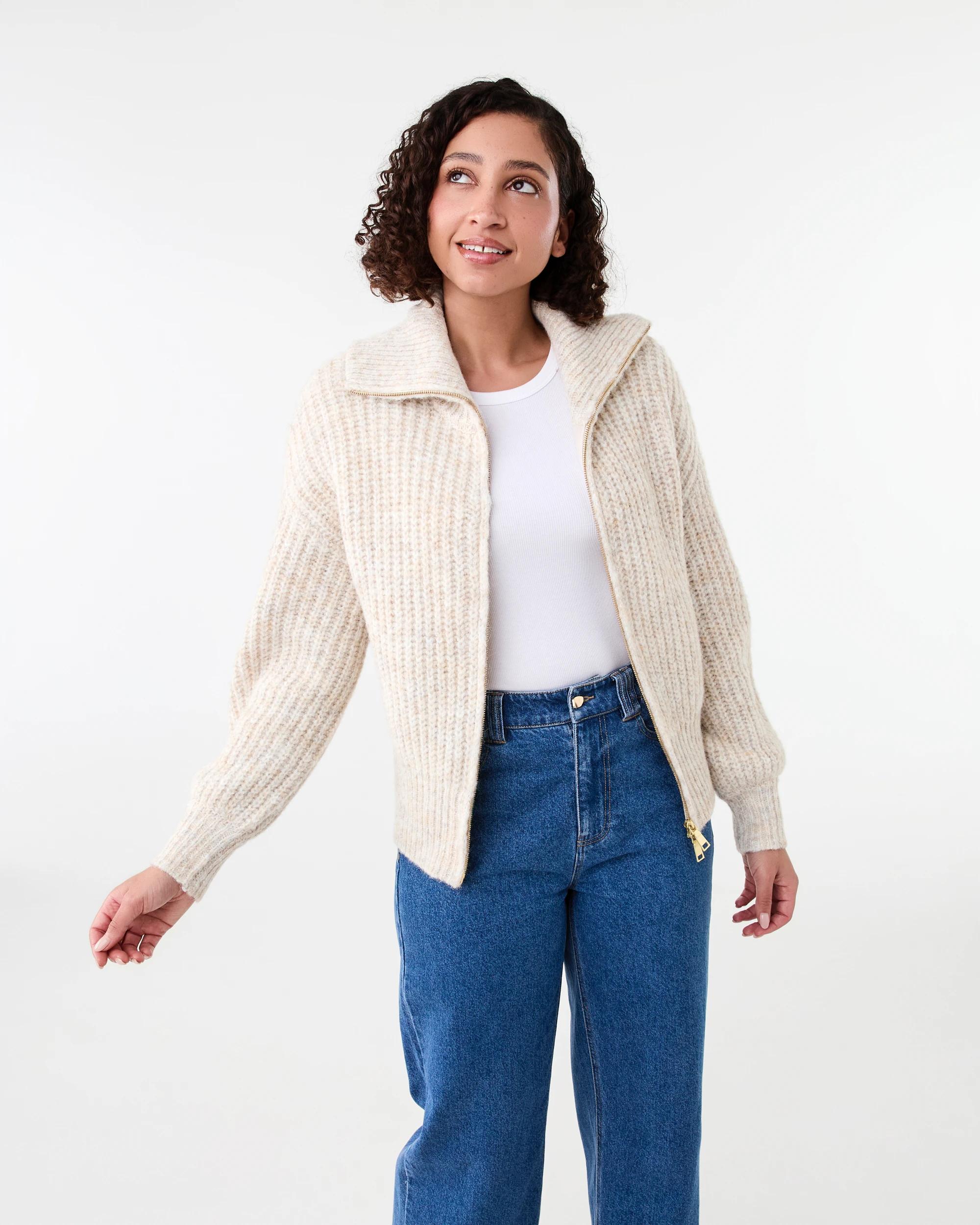 2 Fisherman Rib Knit Bomber Bge Otml, 2 of 8