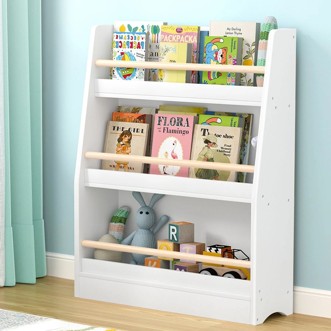 3 Keezi Kids Bookshelf 3 Tiers Storage Children Bookcase Organiser Display Shelf - White, 3 of 8
