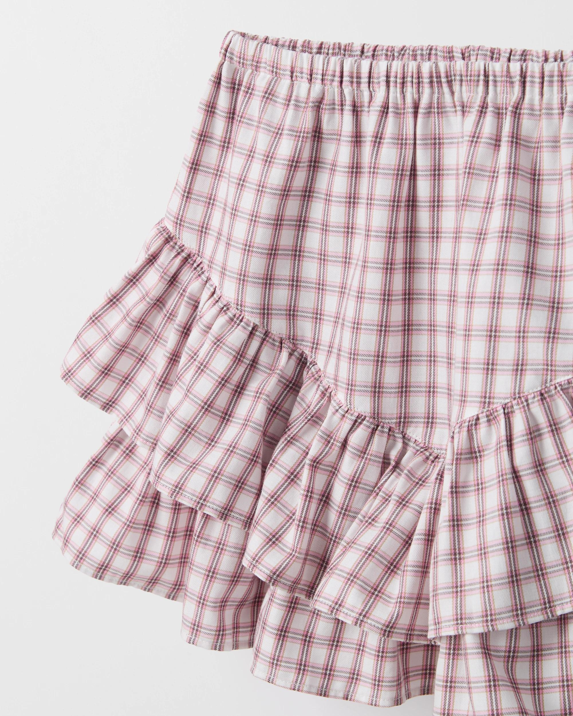 2 Target Kids Australian Cotton Woven Ruffle Skirt CHECK BROWN, 2 of 2