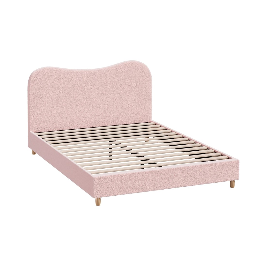 8 Oikiture Bed Frame Queen Size Boucle Cloud Shape Headboard - Pink, 8 of 9