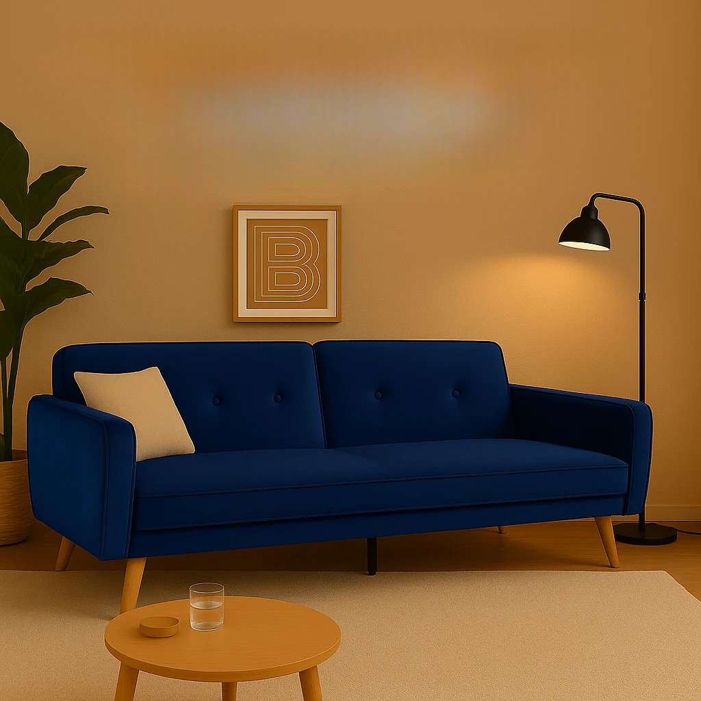 8 Foret Velvet 3 Seater Sofa Bed Click Clack Lounge Couch Convertible Futon Blue, 8 of 9