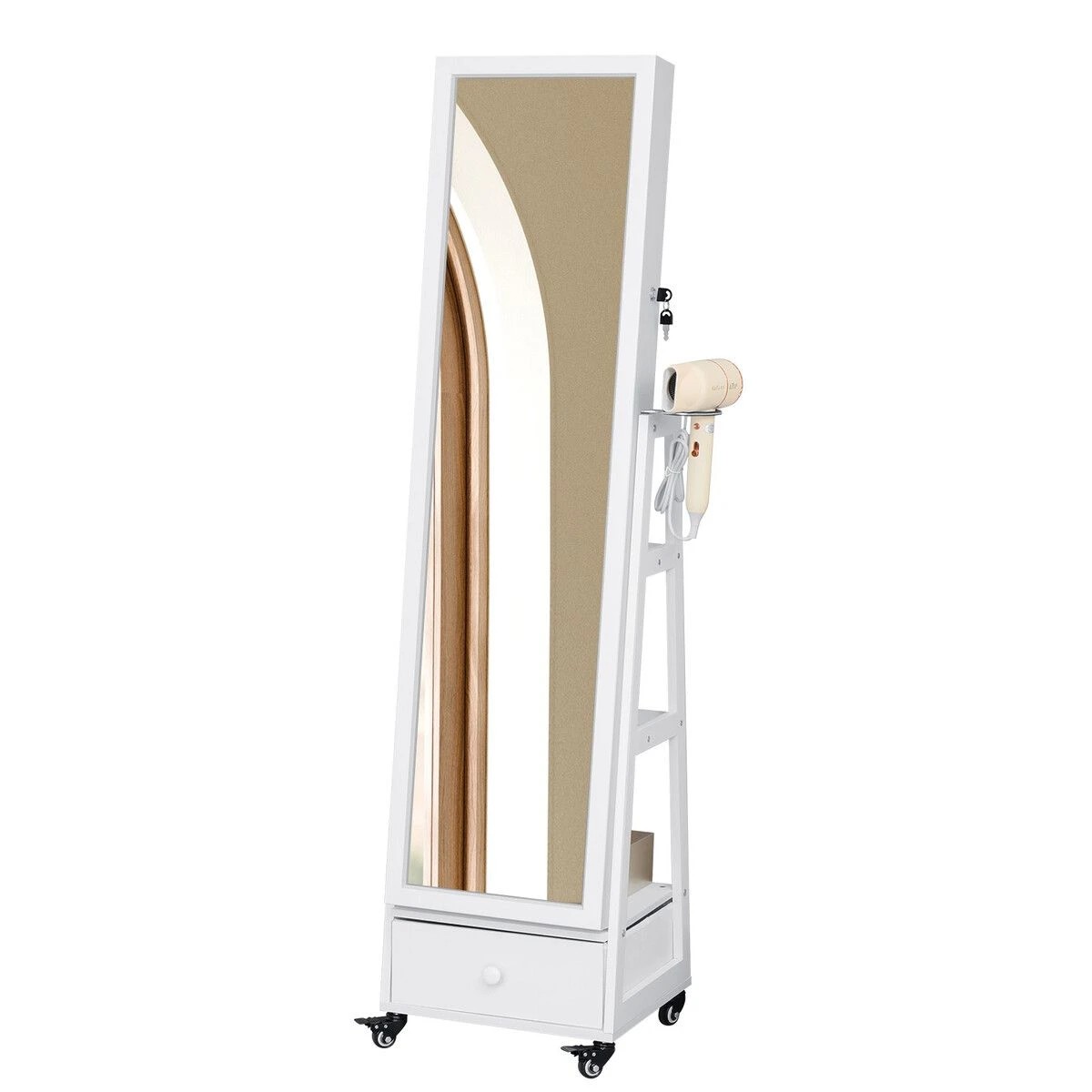 4 Ausway Full Length Floor Mirror Jewellery Cabinet Armoire Organiser Storage Shelf Free Standing Box Vanity - White, 4 of 6