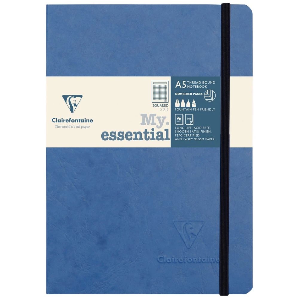 1 Clairefontaine My Essentials A5 Notebook Grid 192 Page Blue, 1 of 10