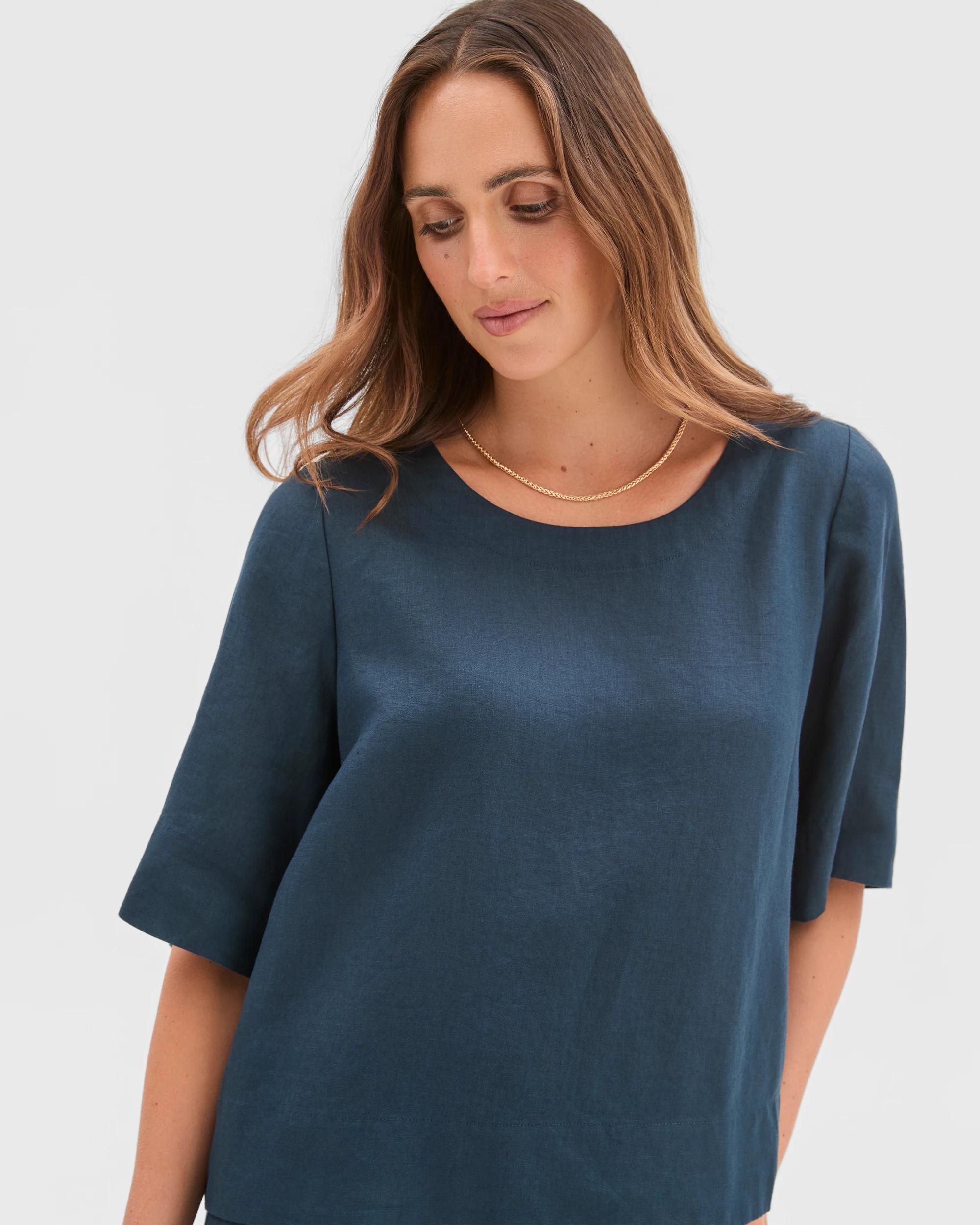 3 Target Woman European Linen Cross Back Top DEEP OCEAN, 3 of 7