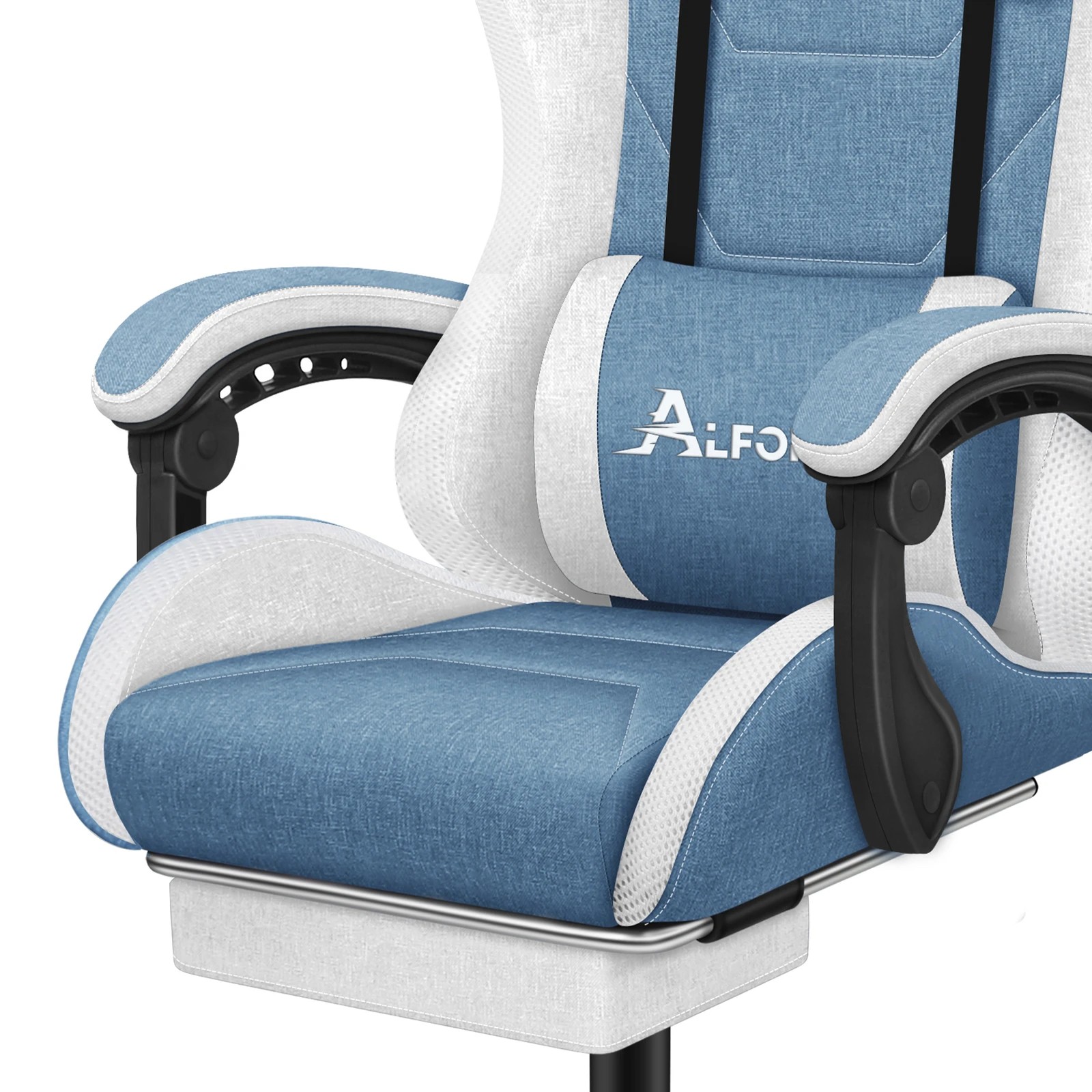 8 Alfordson Gaming Chair Office Massage 12 RGB LED Computer Seat Fabric - White Blue, 8 of 10