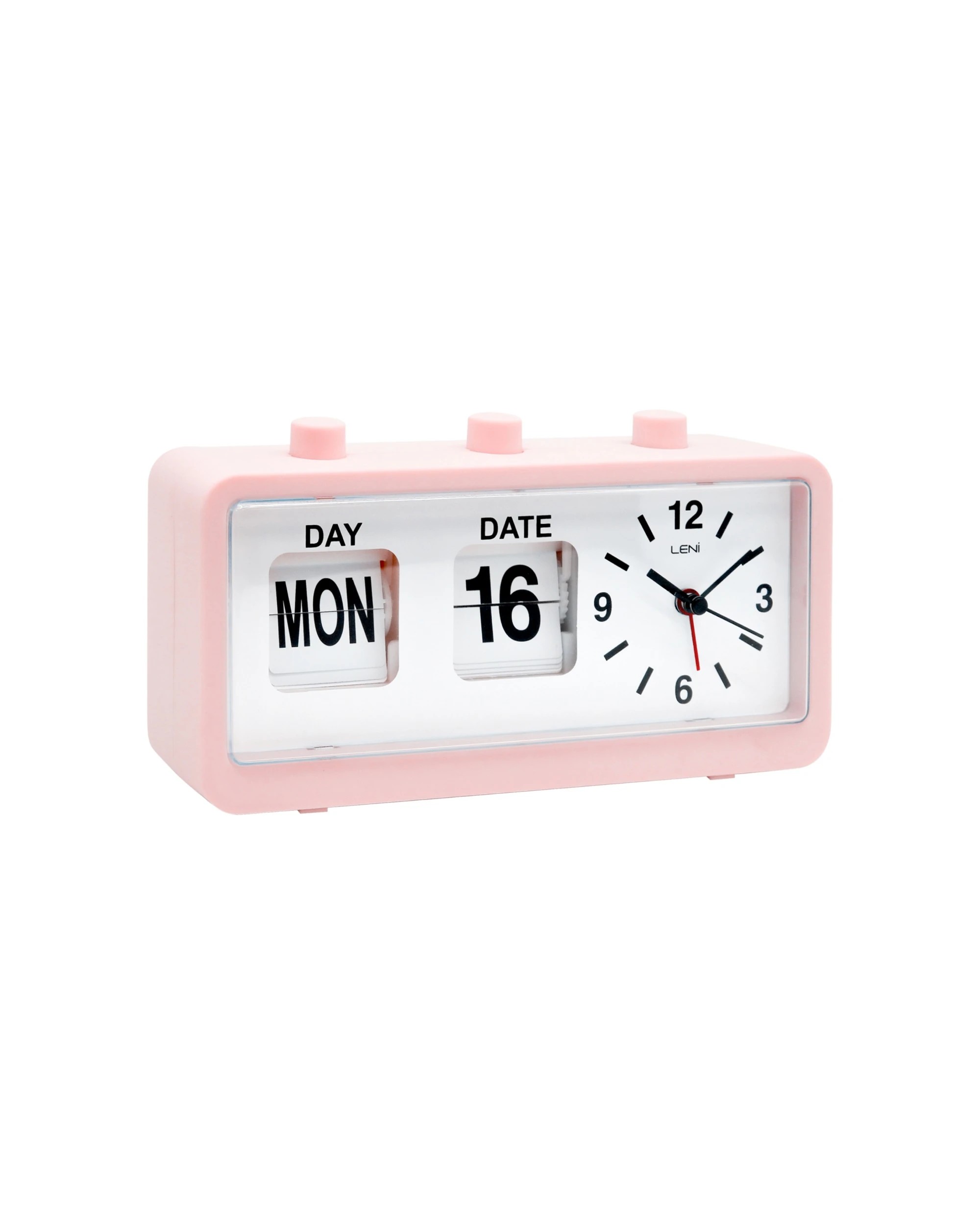 3 Leni 11x20cm Flipper Table Alarm Clock With Manual Flip Day And Date Dustly Pink - Black, 3 of 4