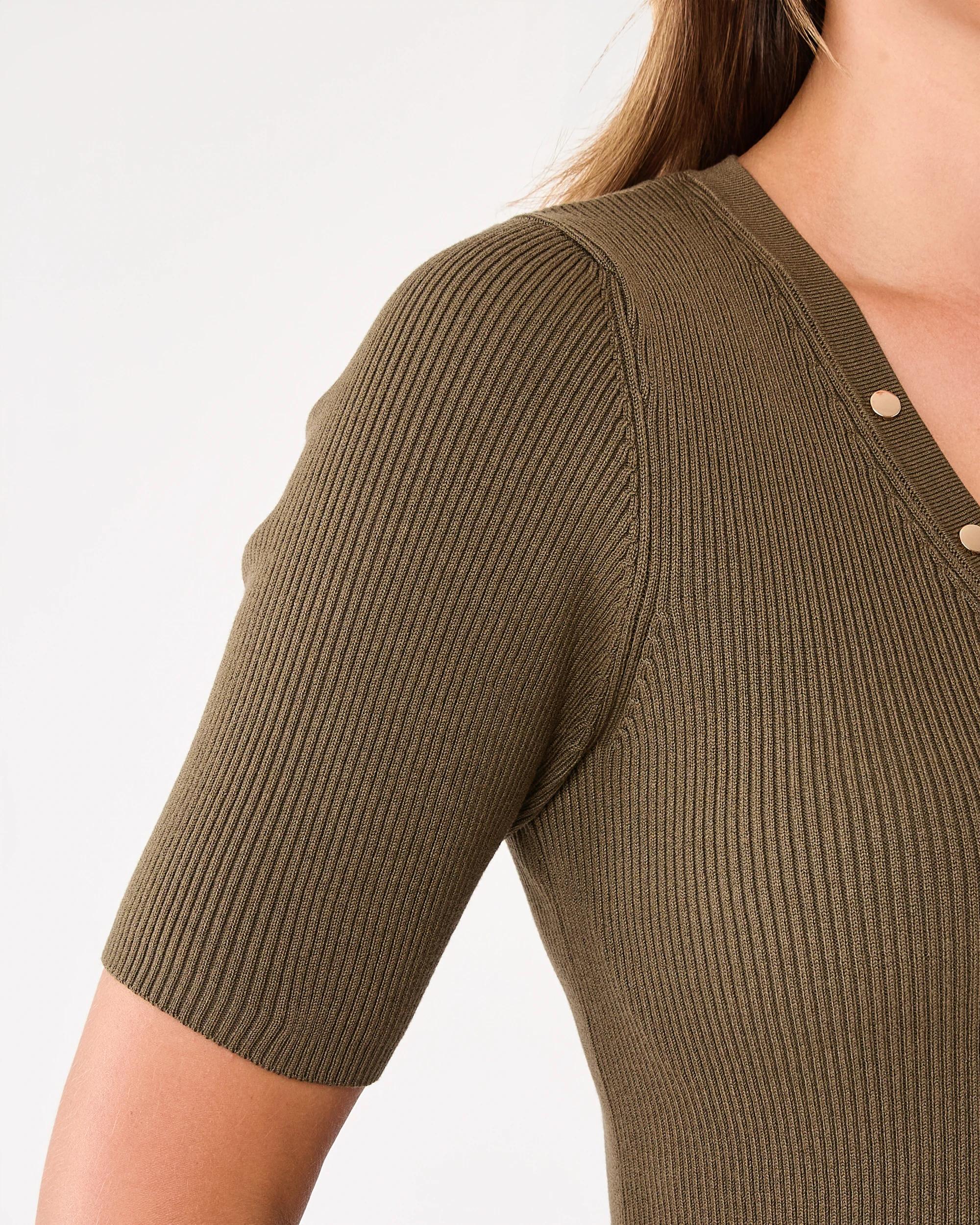 5 Short Sleeve True Knit Henley Top Deep Olive, 5 of 5