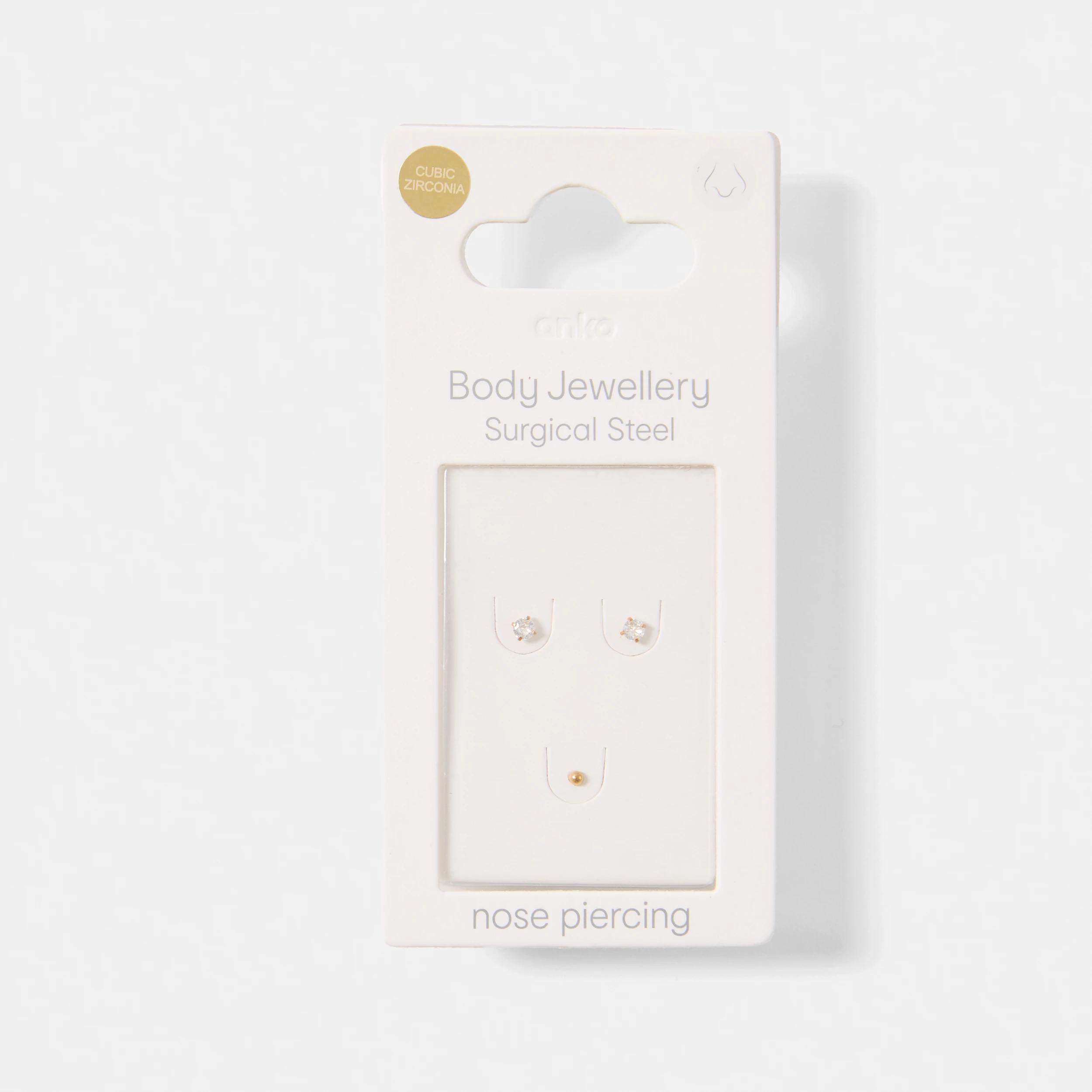 3 Cubic Zirconia Stud Nose Ring - Gold Tone GOLD, 3 of 3