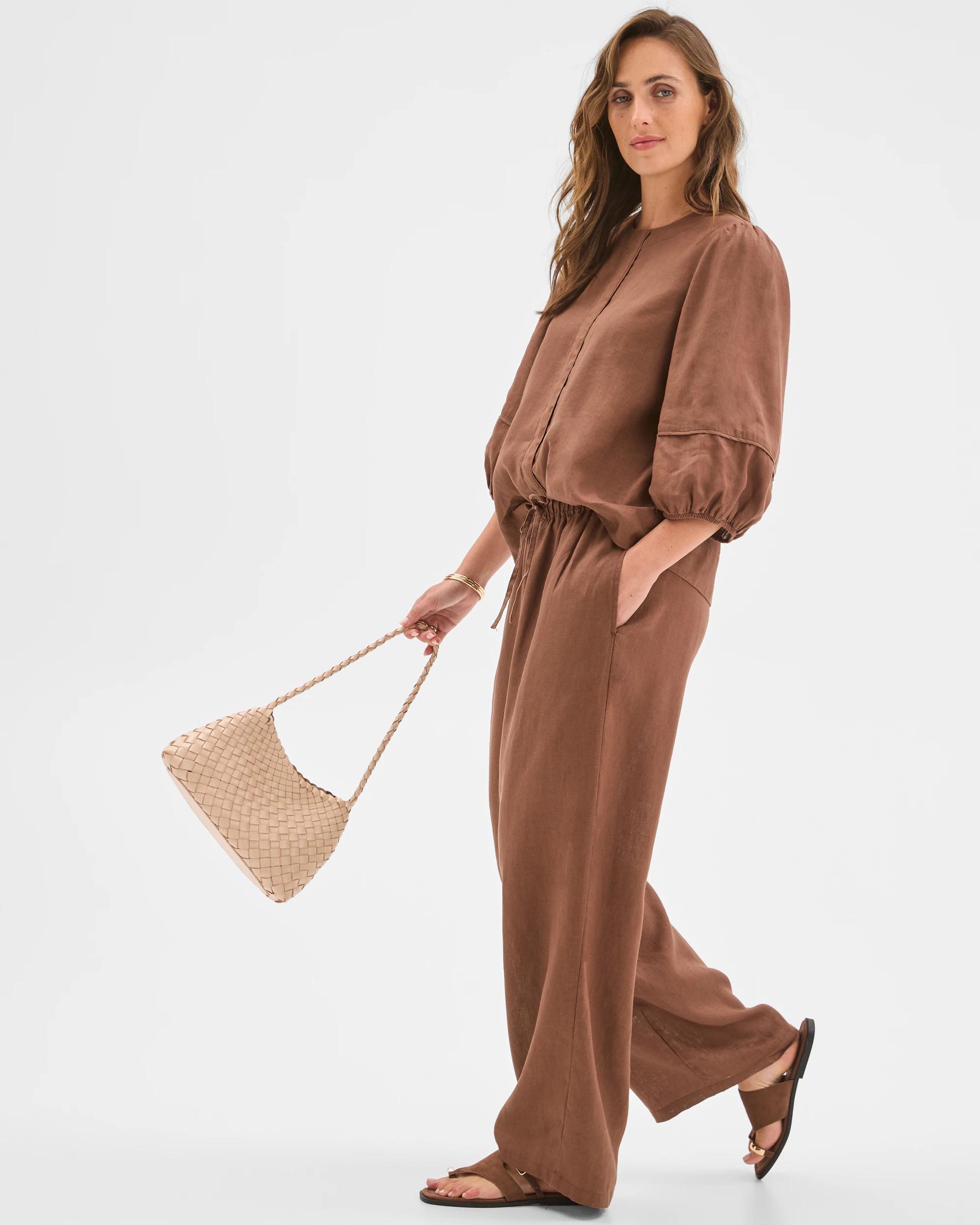2 Target Woman European Linen Wide Leg Pants WARM BROWN, 2 of 6