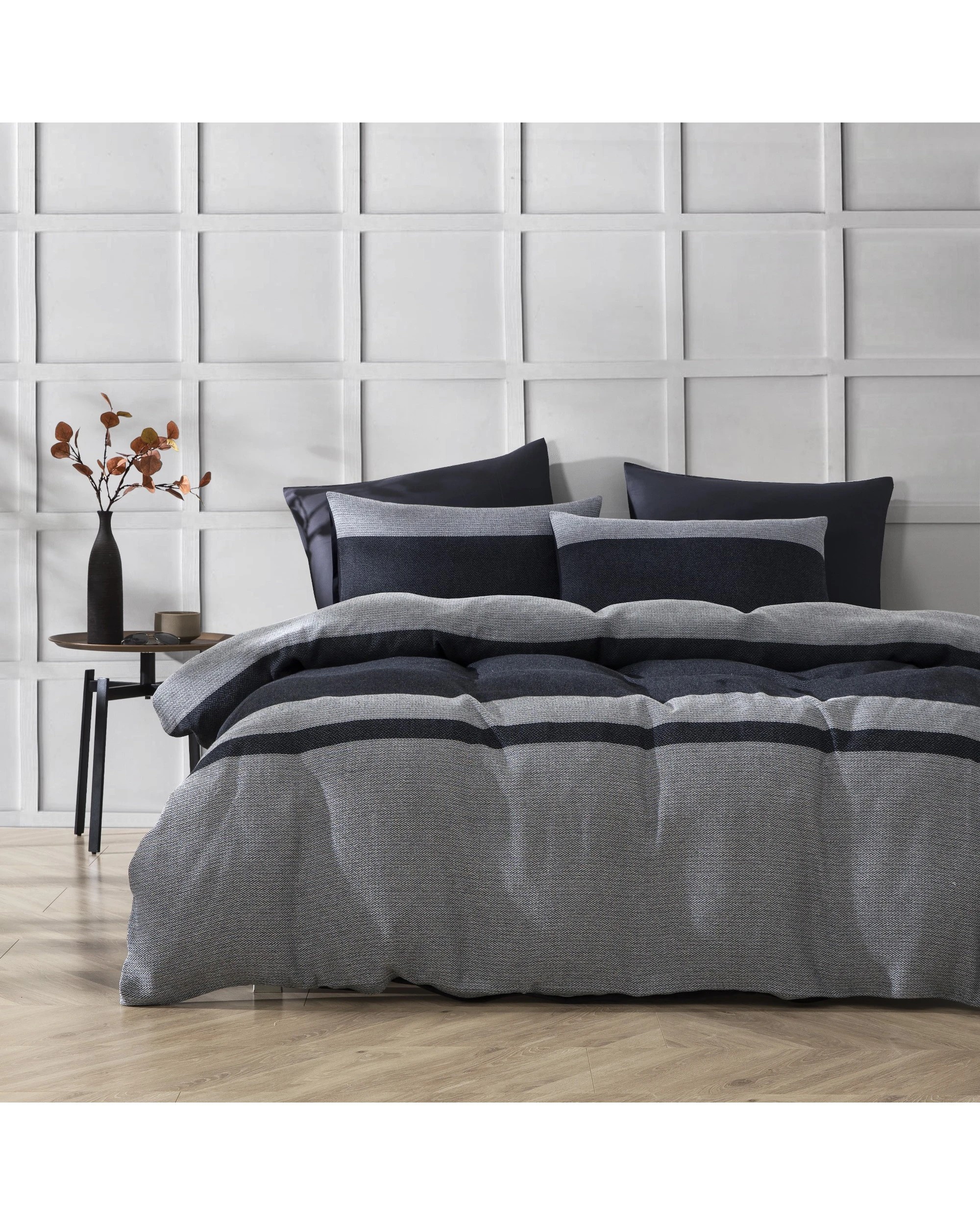 1 Dreamaker 100% Cotton Textured Herringbone Quilt Cover Set - King Single Bed - Charcoal, 1 of 7