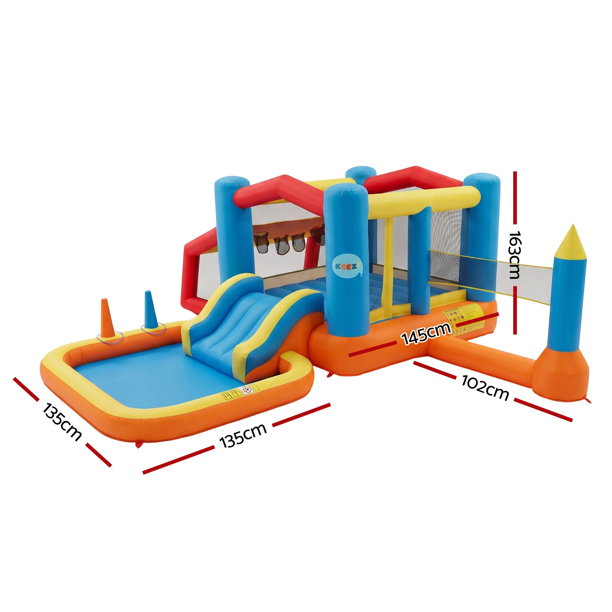2 Keezi Inflatable Kids Pool Trampoline Play Park Jumping Castle Volleyball Net Slide Football Goal with Blower - Multi, 2 of 10