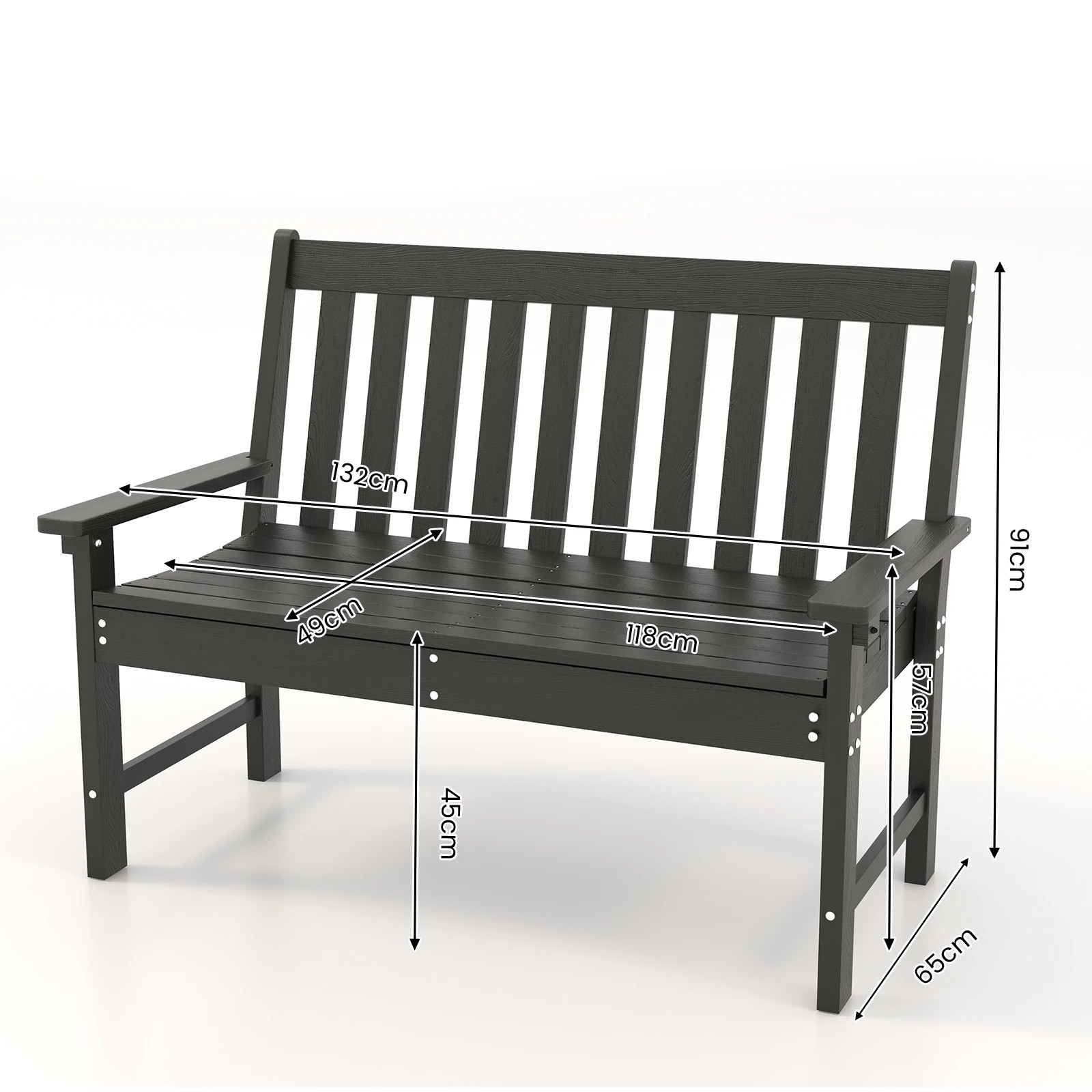 2 Costway 2-Person Outdoor Bench All-Weather HDPE Patio Loveseat Chair - Black, 2 of 3