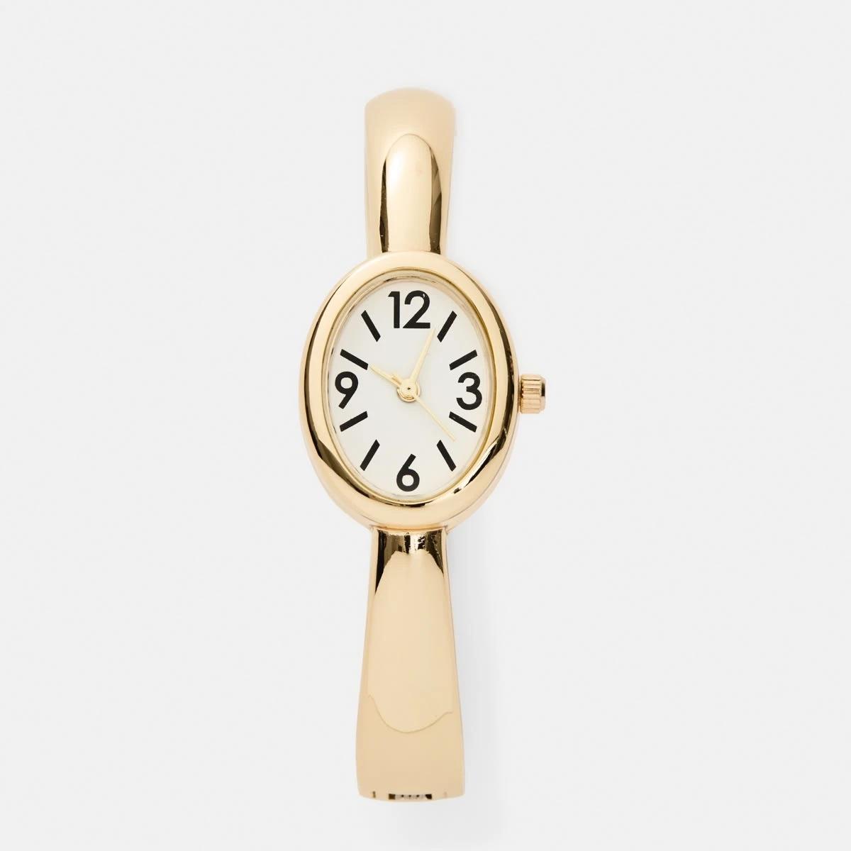 1 Womens Oval Metal Cuff Watch - Gold Tone Gold, 1 of 6