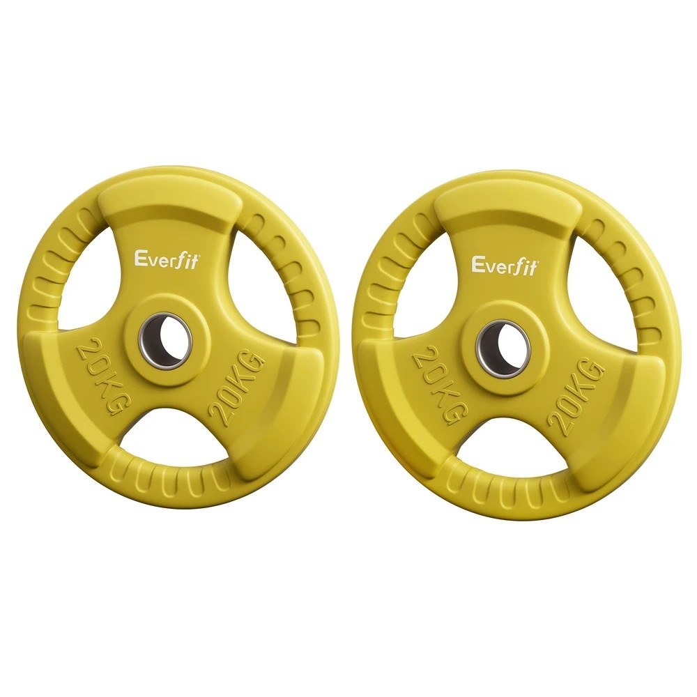 1 Everfit Weight Plates Olympic 20kgx2 Dumbbell Barbell Plate Weight Lifting Home Gym - Yellow, 1 of 6