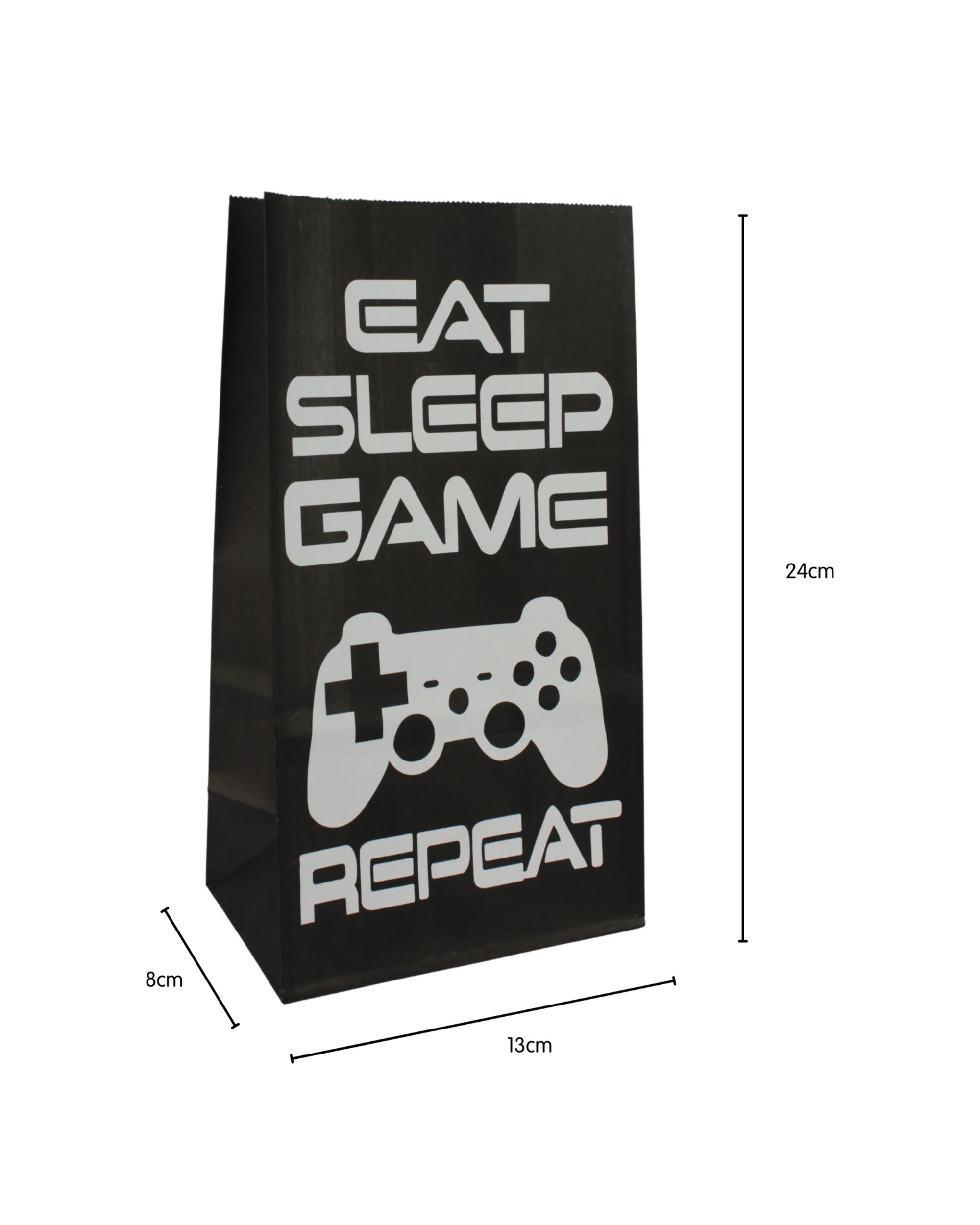 3 Party Maker Eat Sleep Game Repeat Paper Party Bags With Stickers Pack of 12 - Black, 3 of 5