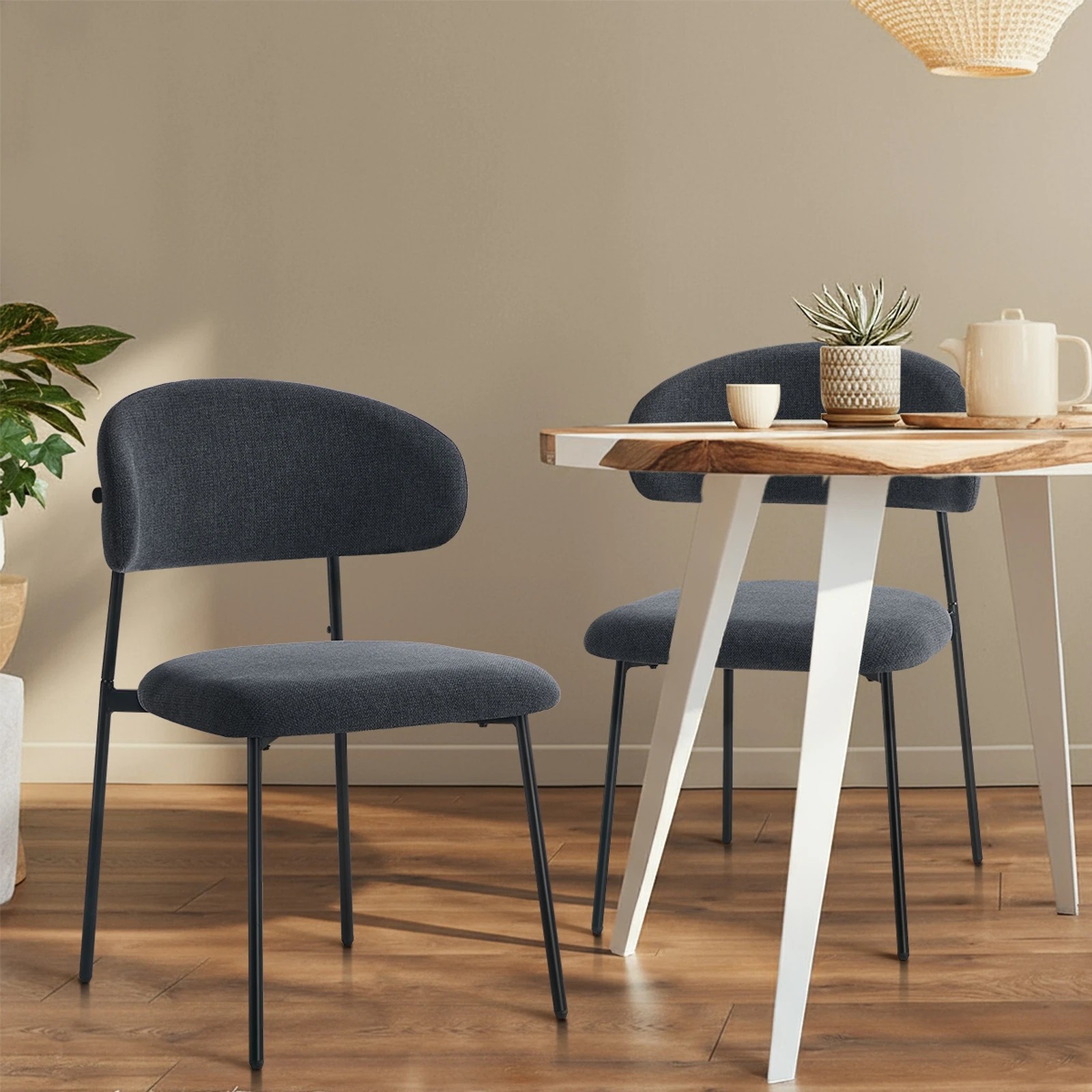 4 Oikiture 2x Dining Chairs Kitchen Lounge Seat Linen Fabric Accent Chair - Grey, 4 of 9