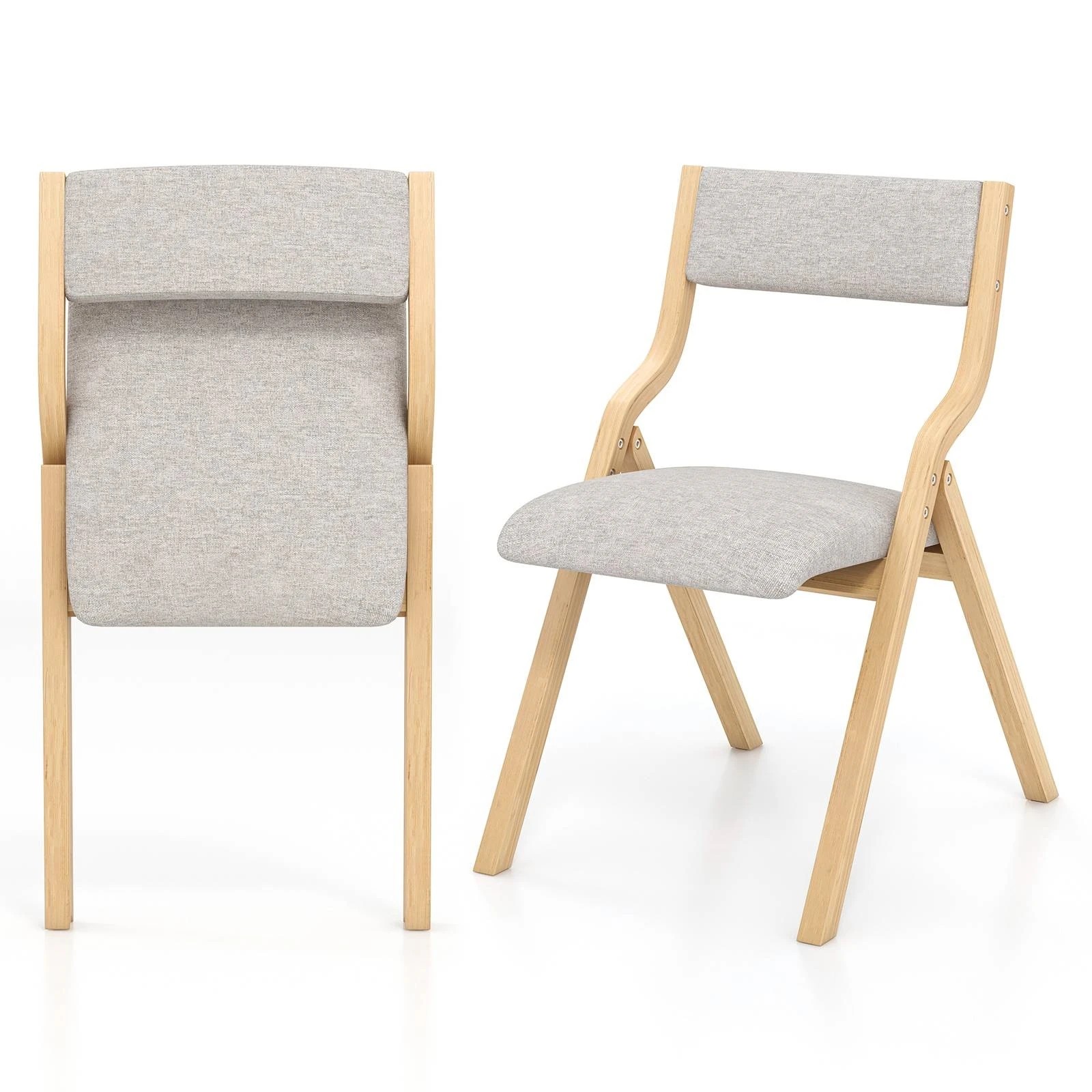 1 Costway 2x Folding Dining Chair Upholstered Armless Chair Linen Fabric Chairs, 1 of 1