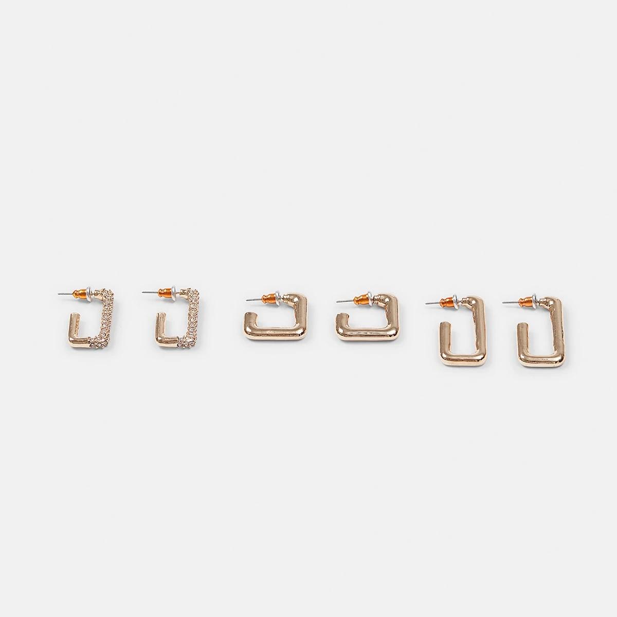 1 3 Pack Square Hoop Earrings - Gold Tone Gold, 1 of 5