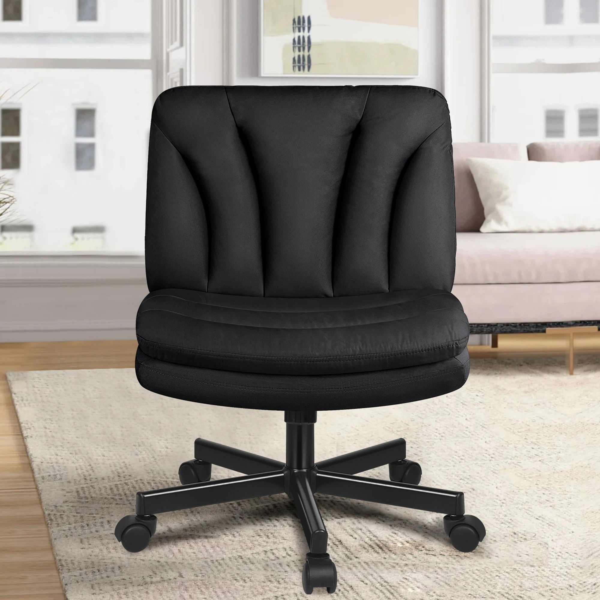 5 Alfordson Armless Office Desk Chair Mid Back Wide Seat w/ Wheels Fabric - Black, 5 of 8