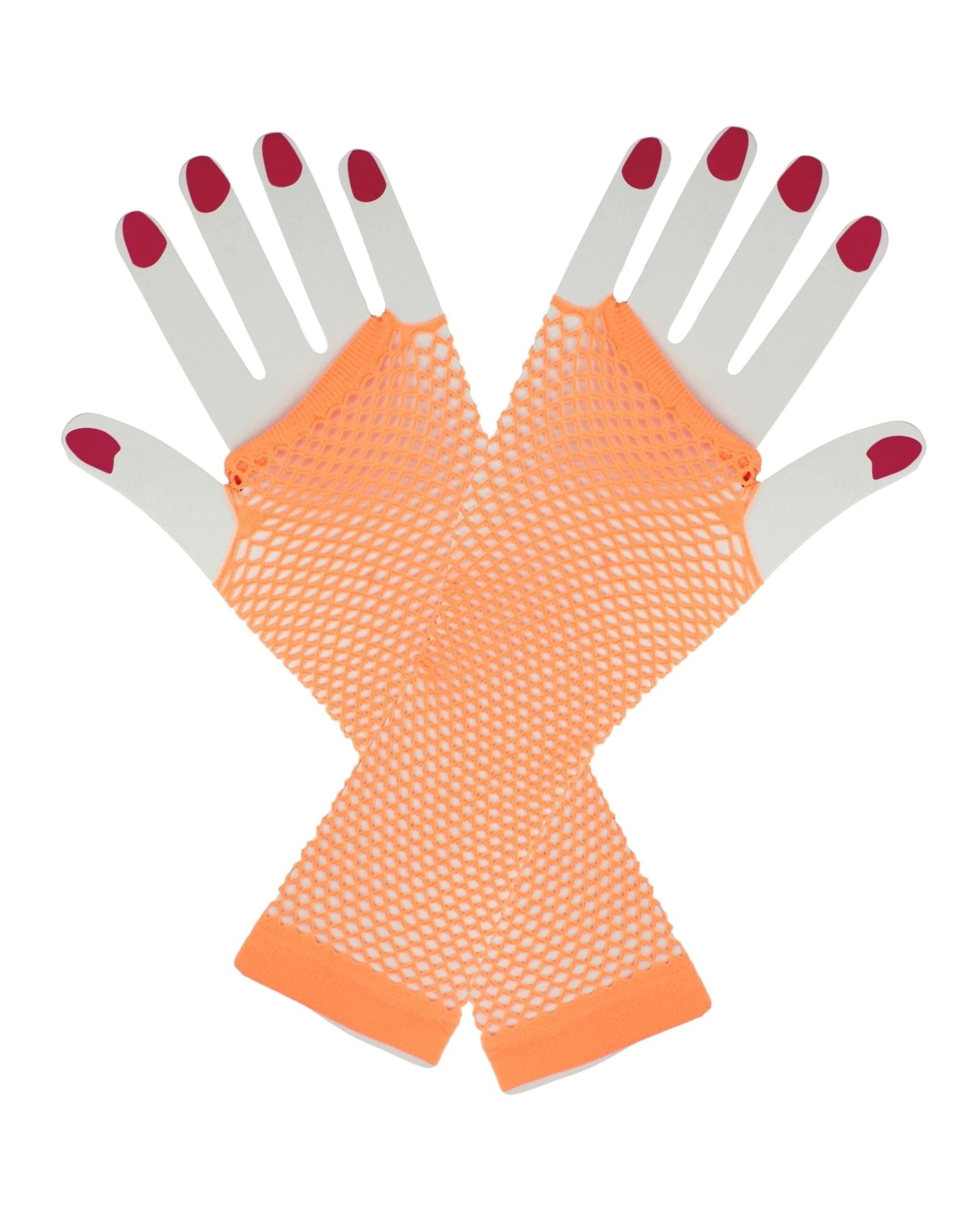 1 Partyrama Neon Fingerless Fishnet Gloves - One Size - Orange, 1 of 2