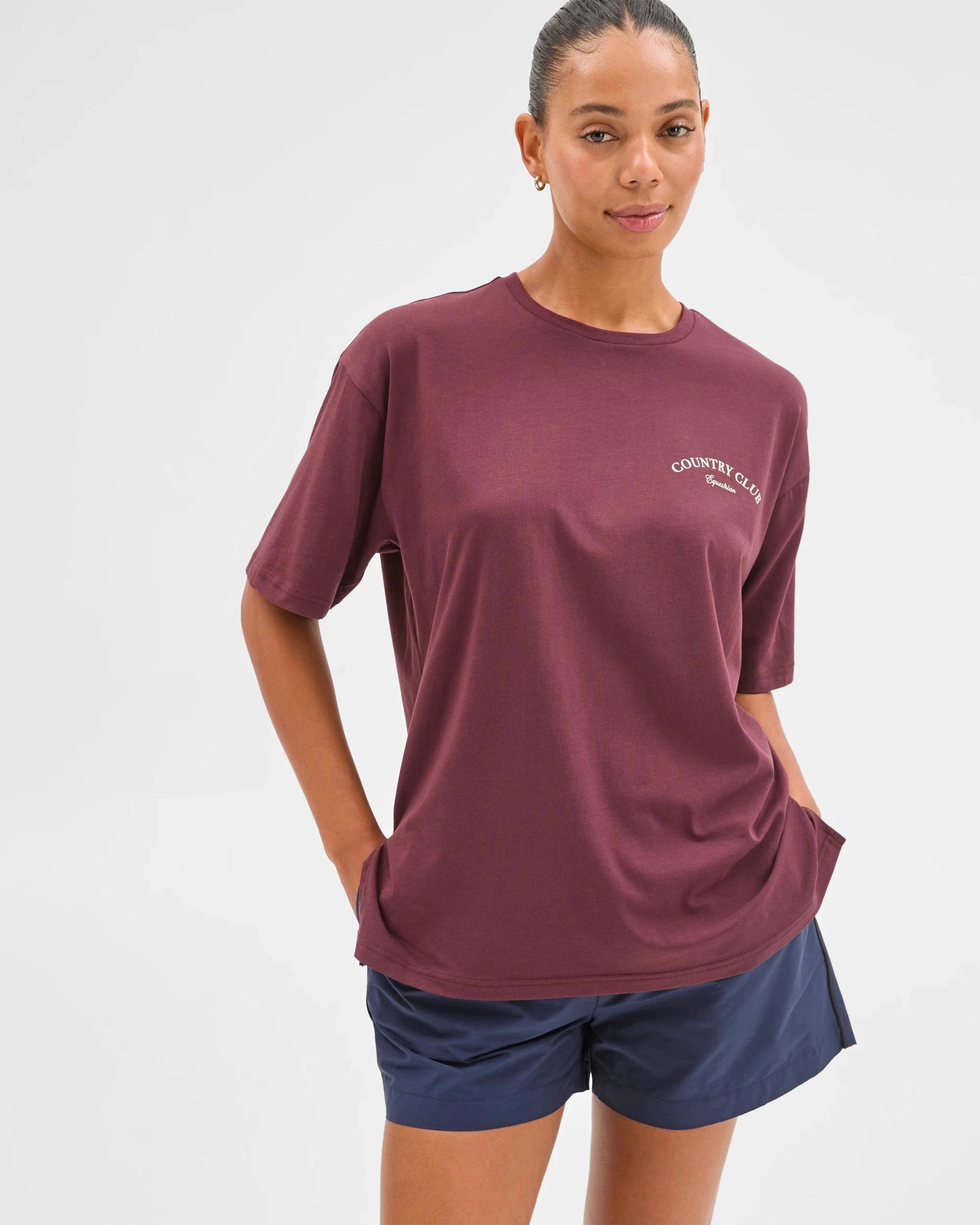 4 Target Active Active Australian Cotton Blend Oversized Graphic T-Shirt WINE/EQUESTRIAN CLUB, 4 of 6