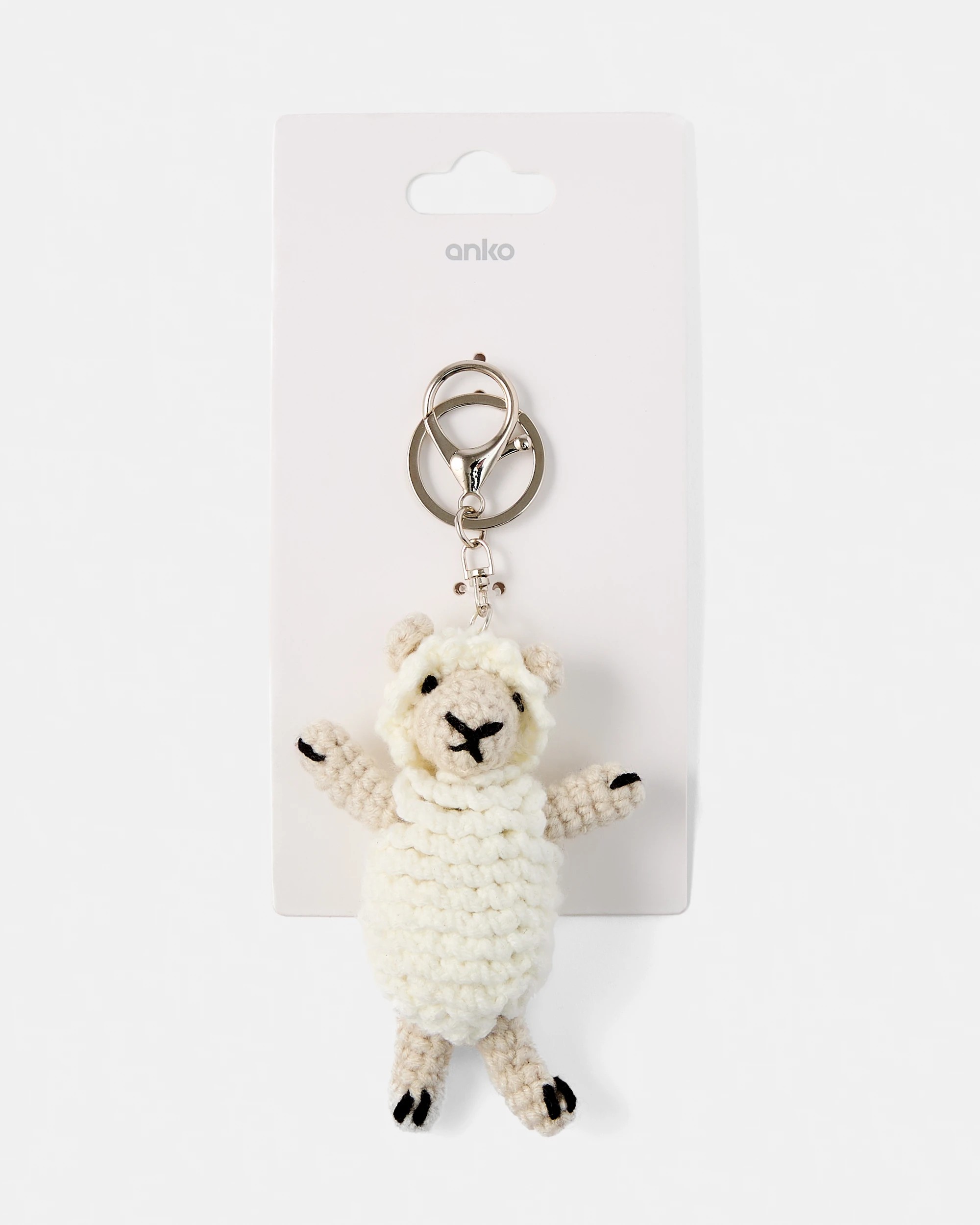 3 Crochet Sheep Charm Keyring - White and Silver Tone, 3 of 3