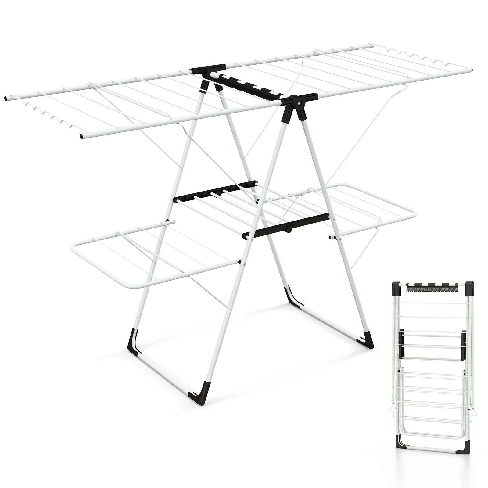 1 Costway 2-Tier Laundry Drying Rack Clothes Airer w/Drying Rails, 1 of 3