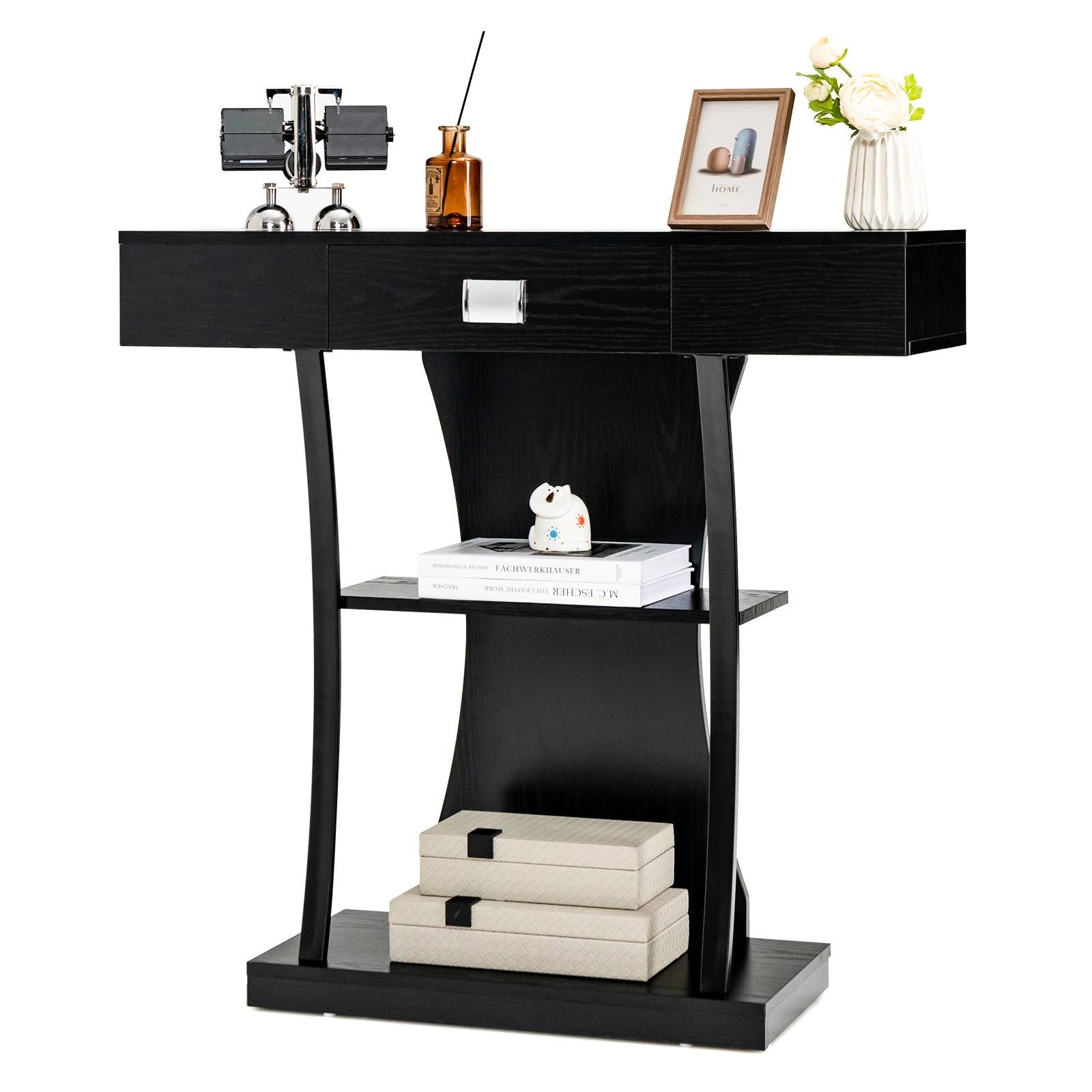 5 Costway 3-Tier Console Table Side Table Classical Hallway Table Entry Table, 5 of 5