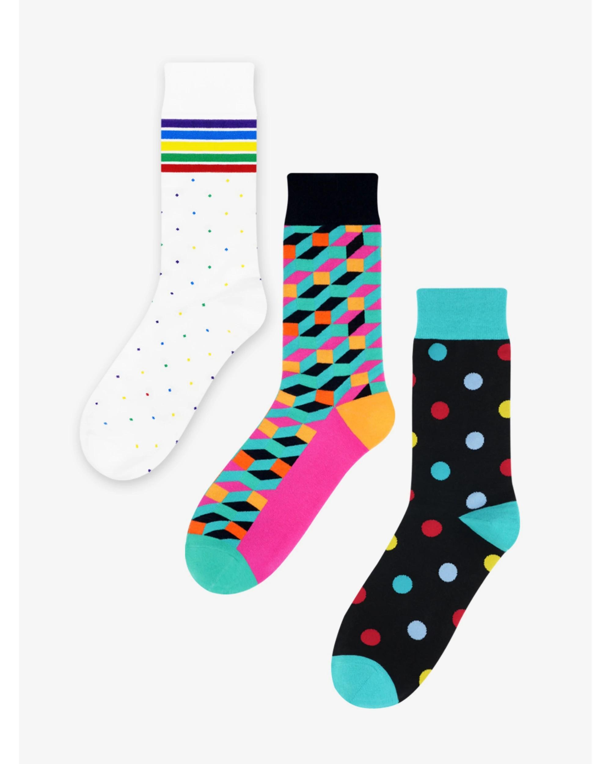 4 Advwin Medium Geometric Series 3-Pair Unisex Brightly Colored Fun Socks GEOMETRIC SERIES, 4 of 4