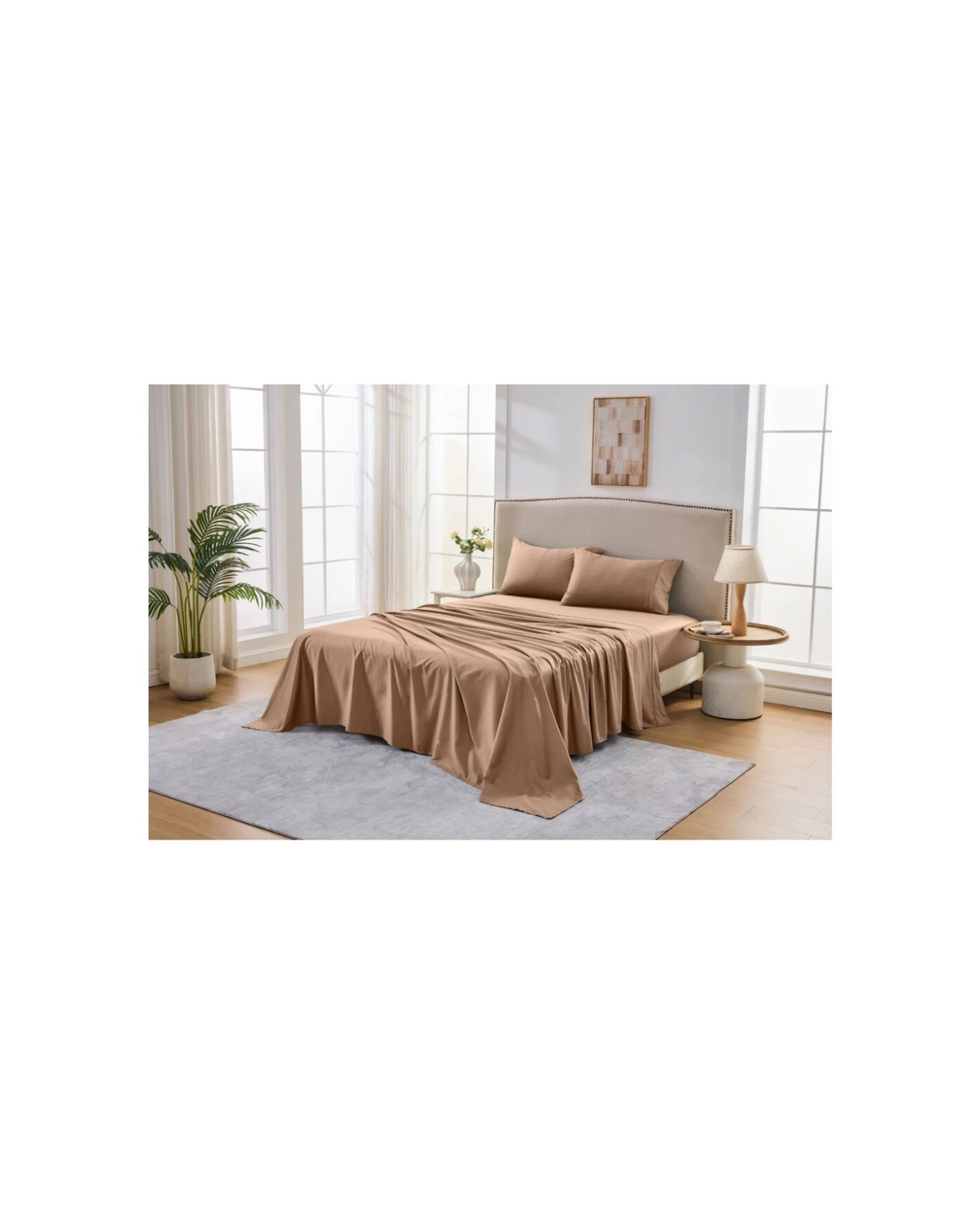 3 Grosvenor House 500TC Egyptian Cotton Flat Bed Bedding Sheet - Double Bed - Beige, 3 of 4