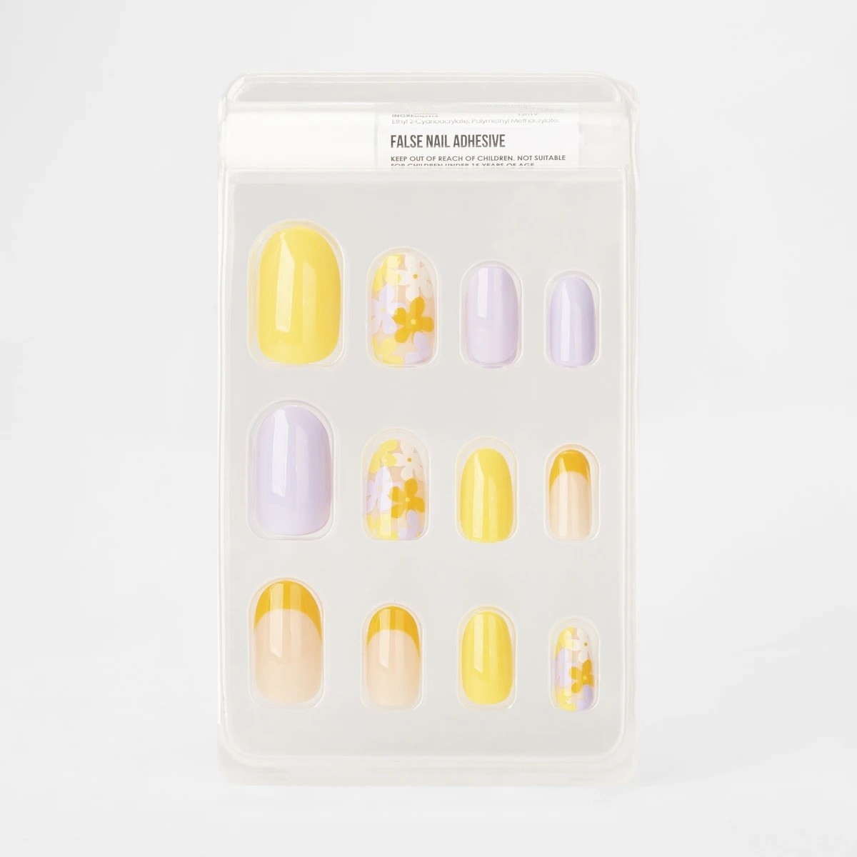 3 OXX Cosmetics 24 Pack False Nails with Adhesive - Oval Shape, Yellow and Lilac Blooms, 3 of 5