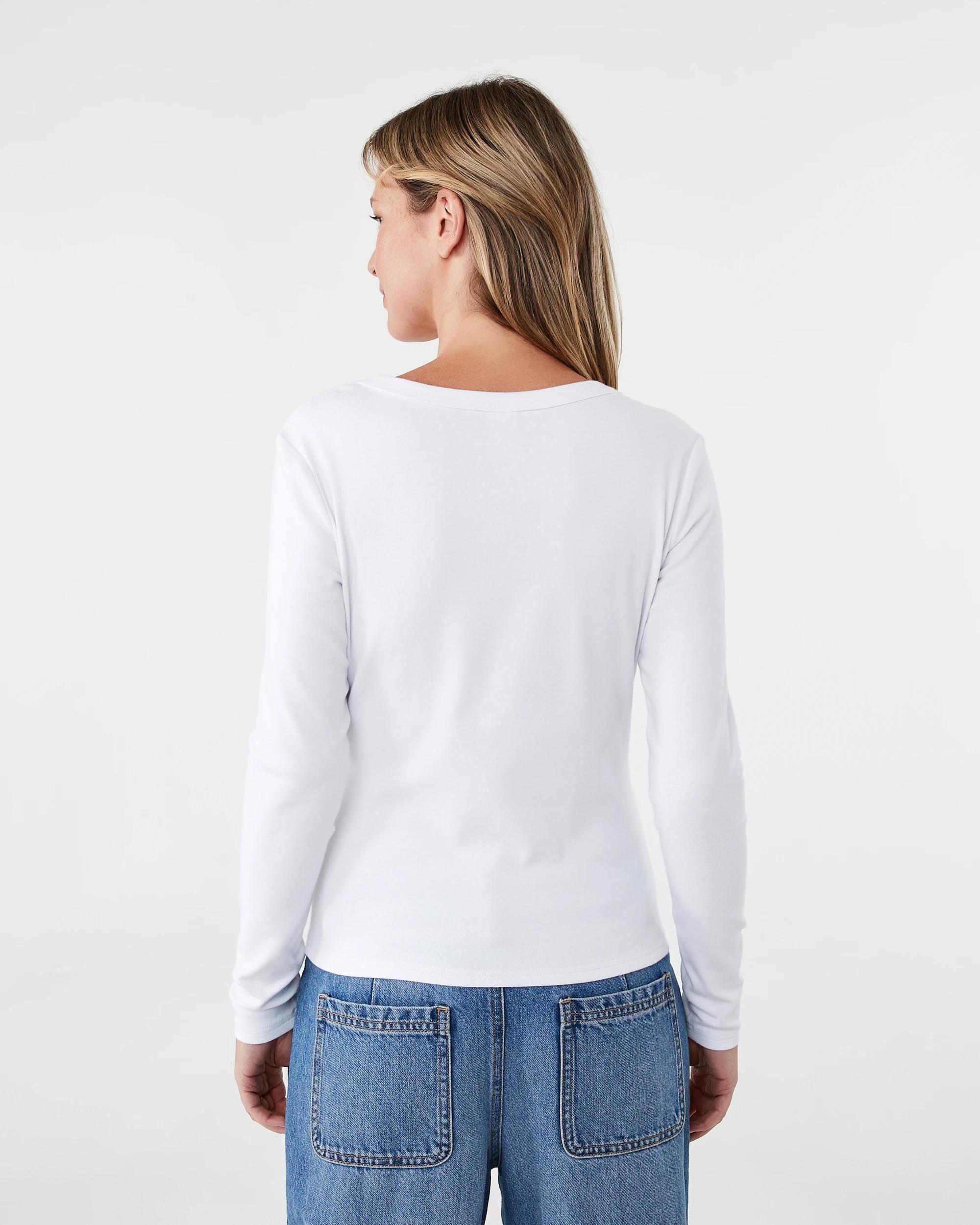 3 Long Sleeve Rib Scoop Neck T-shirt White, 3 of 5